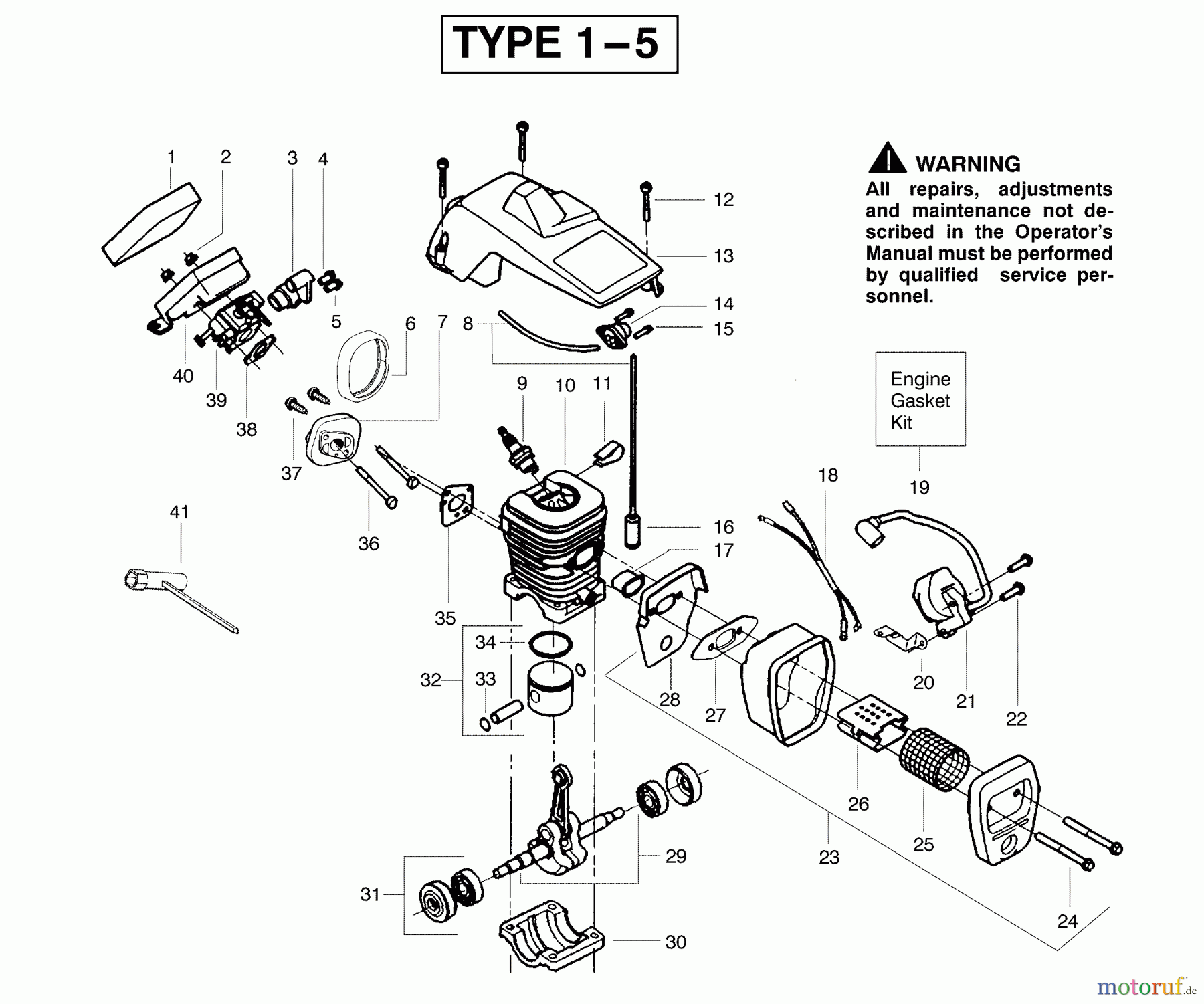  Poulan / Weed Eater Motorsägen 1950 (Type 2) - Poulan Woodshark Chainsaw Engine Assembly Type 1-5