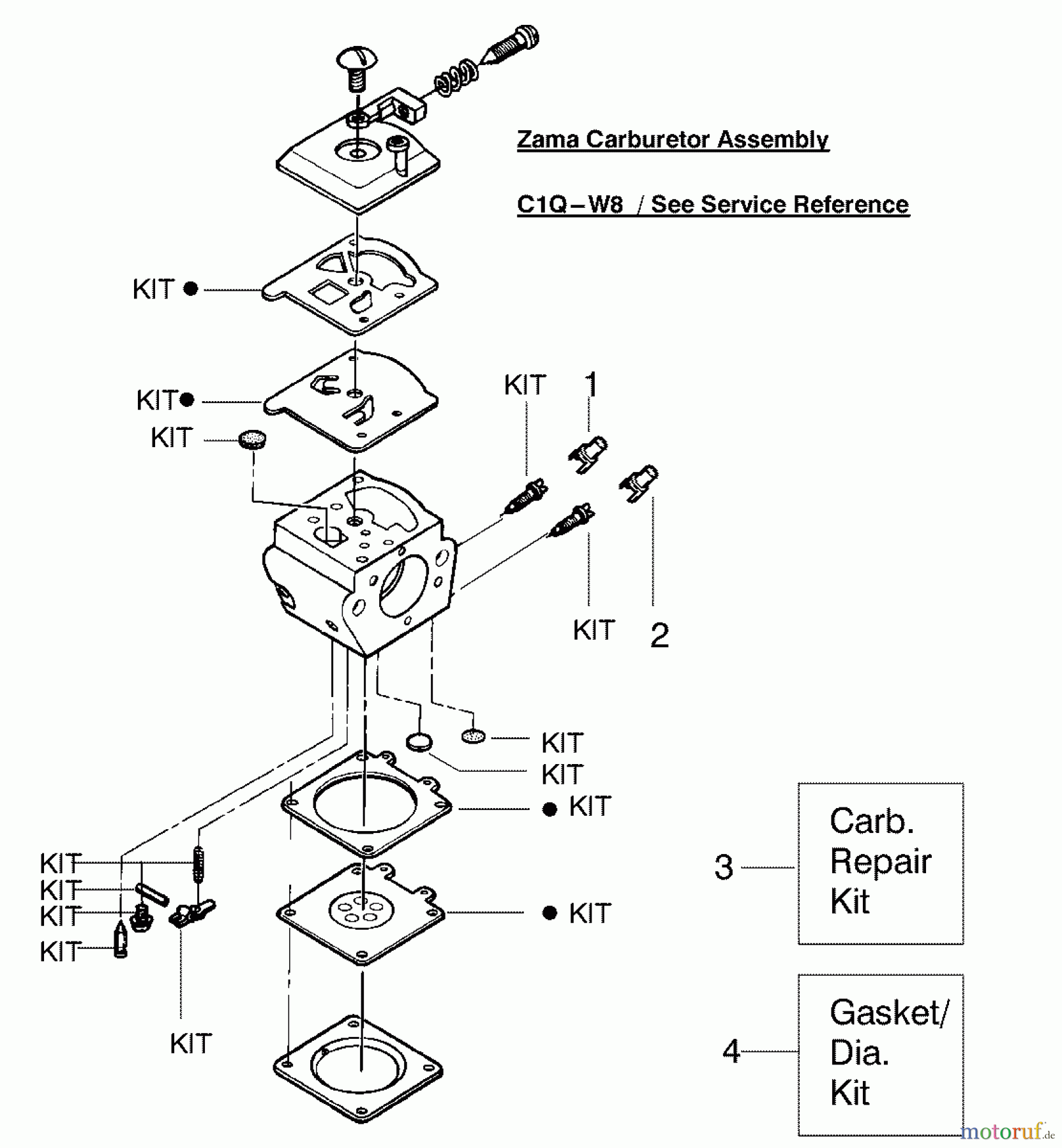  Poulan / Weed Eater Motorsägen 1950 (Type 4) - Poulan Woodshark Chainsaw Carburetor Assembly (Zama C1Q-W8)