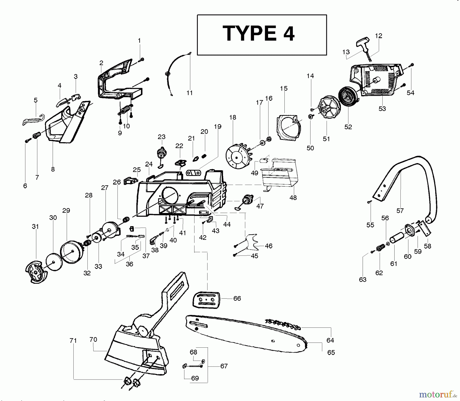  Poulan / Weed Eater Motorsägen 2900 (Type 4) - Poulan Chainsaw Handle, Chassis & Bar Assembly - Type 4