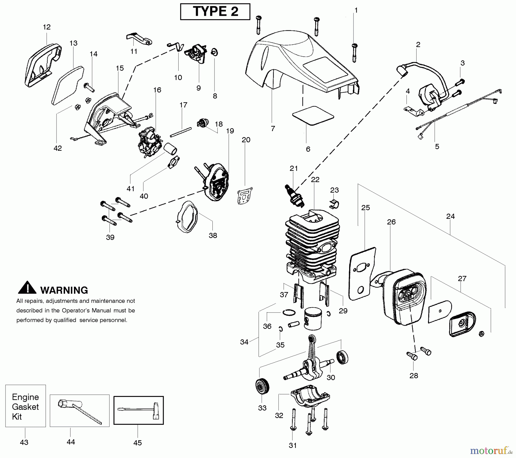  Poulan / Weed Eater Motorsägen P4018AV (Type 2) - Poulan Chainsaw Engine Type 2