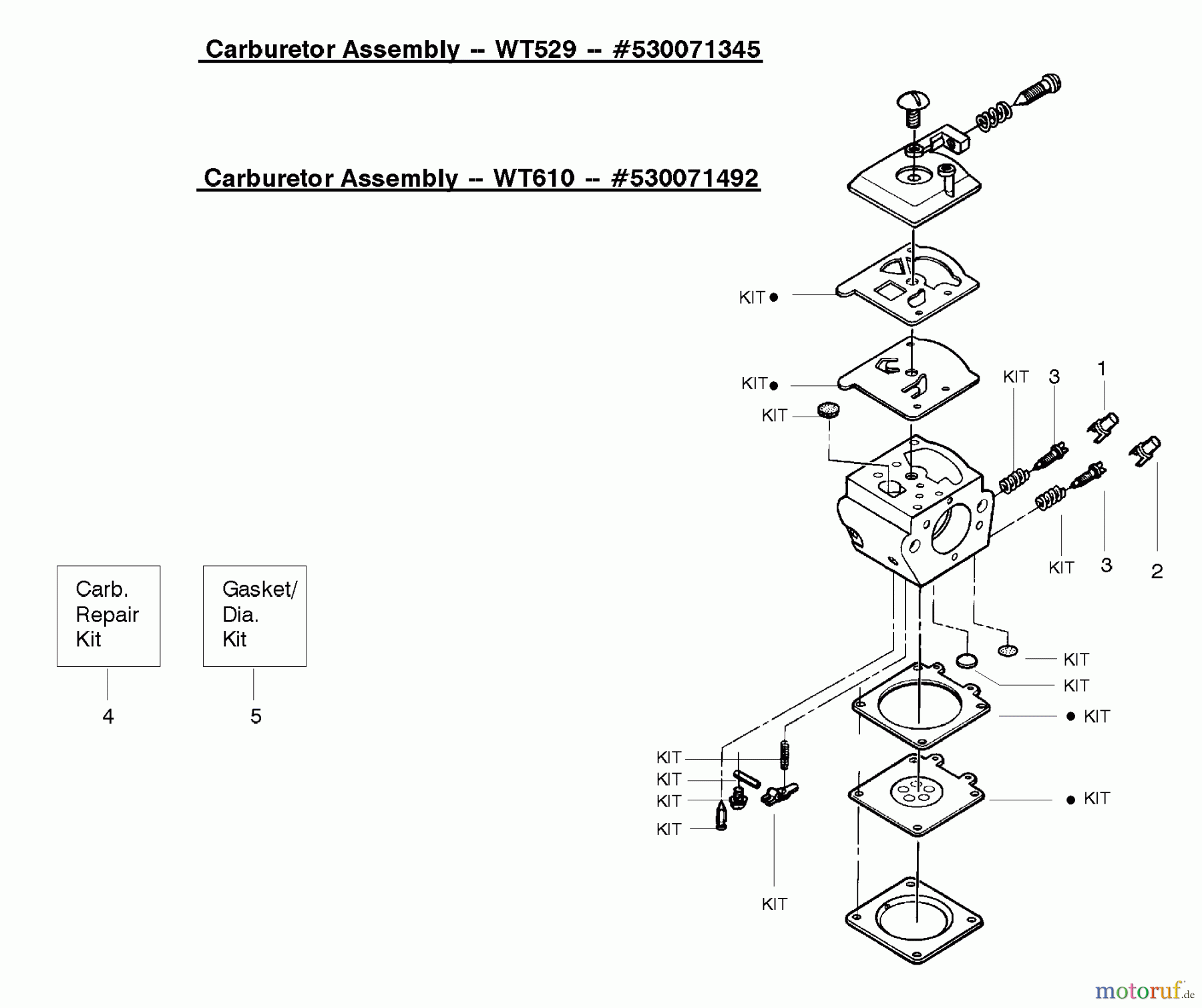  Poulan / Weed Eater Motorsägen PP295 (Type 2) - Poulan Pro Chainsaw Carburetor Assembly - (WT529) 530071345 (WT610) 5300714927