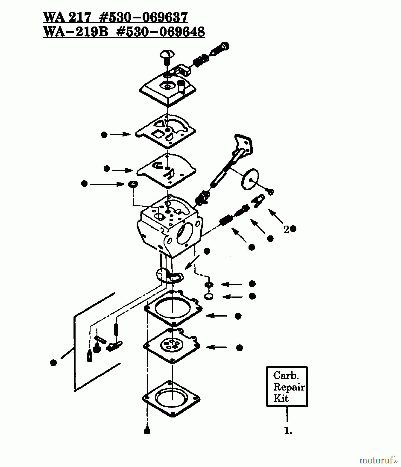  Poulan / Weed Eater Motorsensen, Trimmer GTI15 - Weed Eater String Trimmer CARBURETORS WA-217, & WA-219B