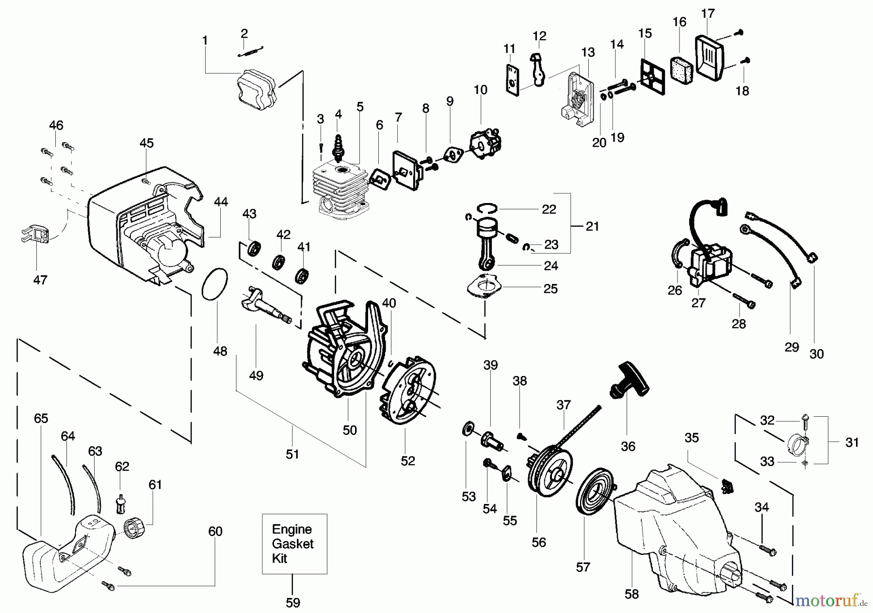  Poulan / Weed Eater Motorsensen, Trimmer PL25 (Type 3) - Poulan String Trimmer Engine Assembly