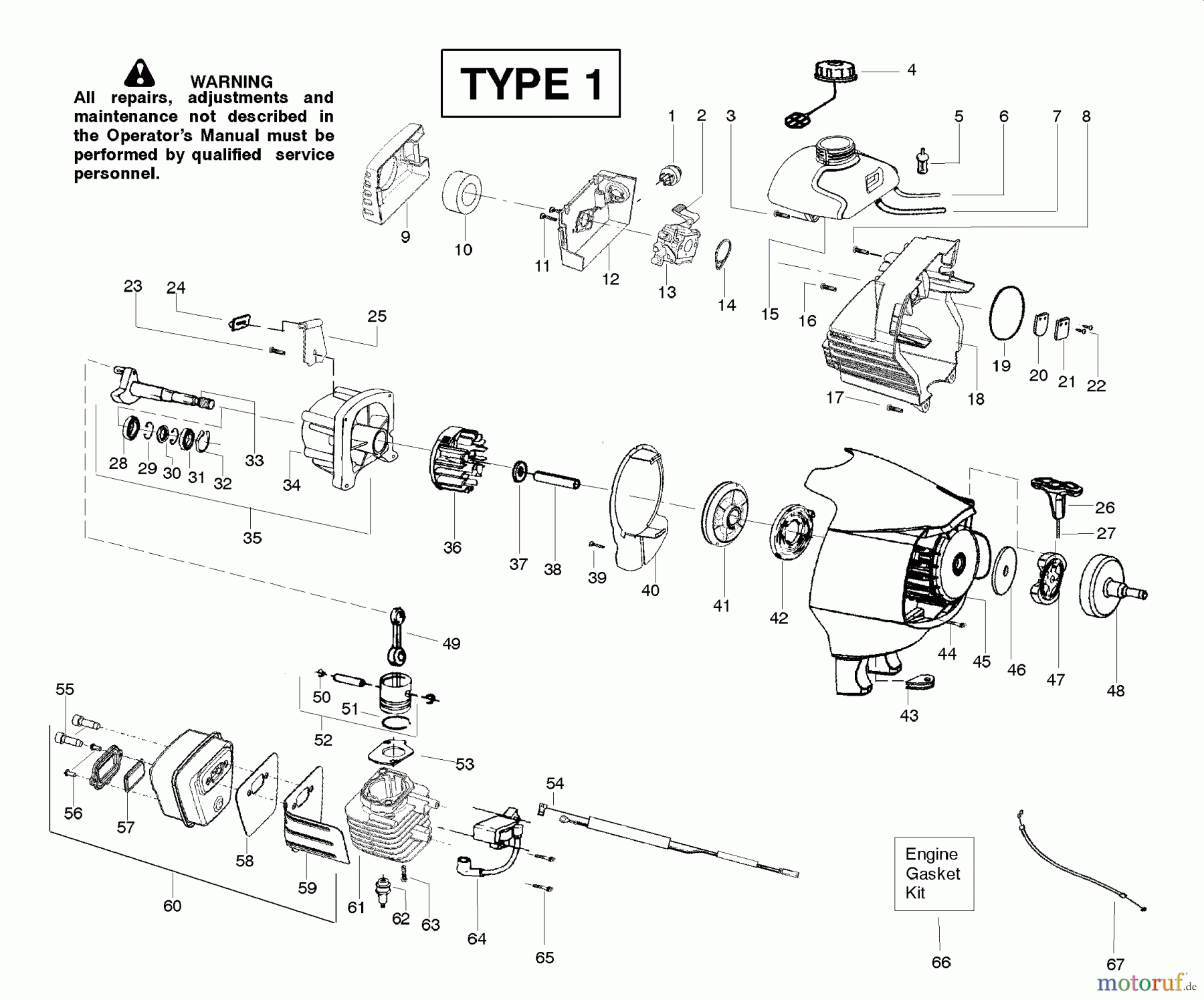  Poulan / Weed Eater Motorsensen, Trimmer PPB300E (Type 1) - Poulan Pro String Trimmer Engine Assembly Type 1