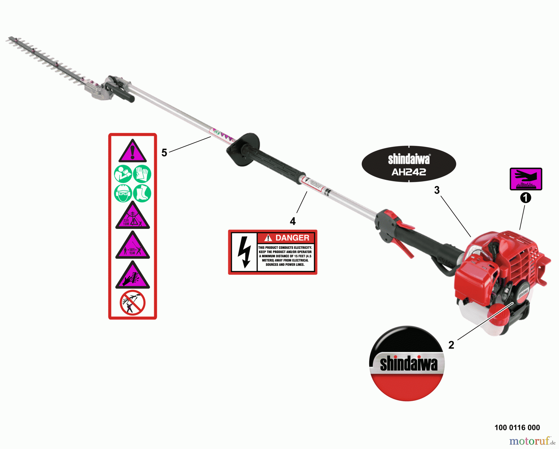  Shindaiwa Heckenscheren AH242 - Shindaiwa Articulating Hedge Trimmer, S/N: T17511001001 - T1751199999 Labels