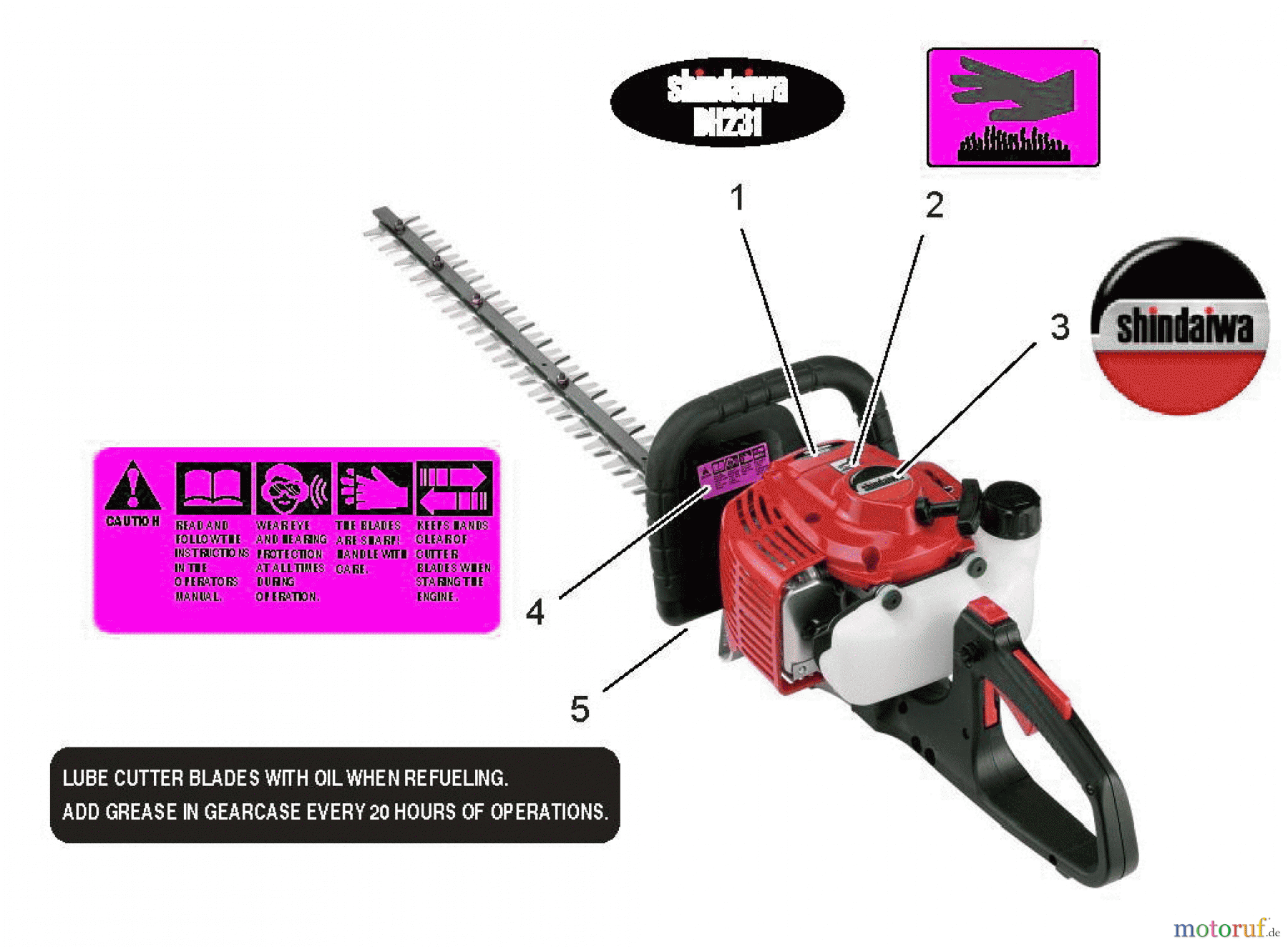  Shindaiwa Heckenscheren DH231 - Shindaiwa Hedge Trimmer, Dual-Sided, S/N: T09111001001 - T09111999999 Labels