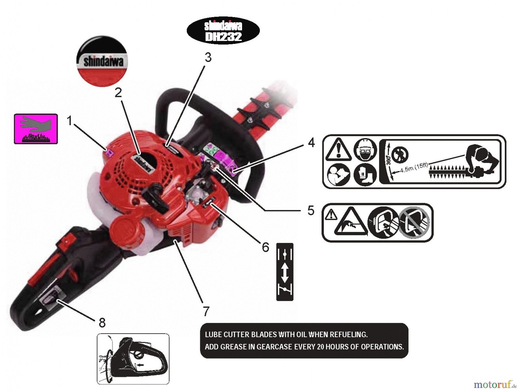  Shindaiwa Heckenscheren DH232 - Shindaiwa Hedge Trimmer, Dual-Sided, S/N: T23311001001 - T23311999999 Labels