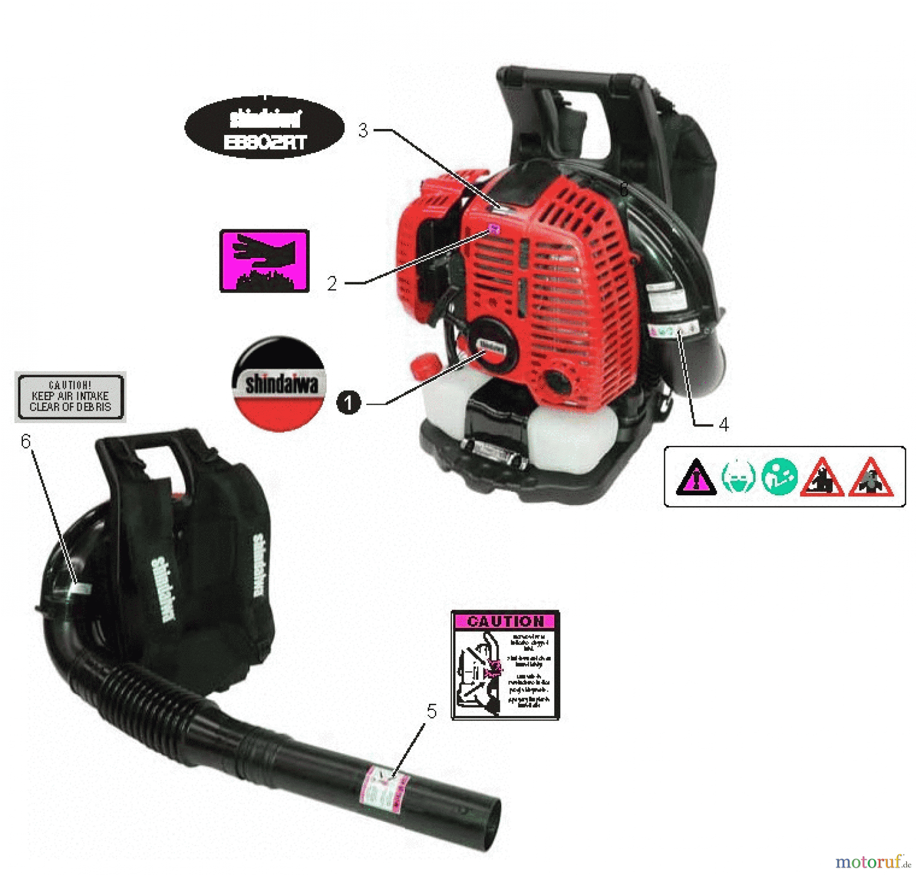  Shindaiwa Bläser / Sauger / Häcksler / Mulchgeräte EB802RT - Shindaiwa Back Pack Blower, S/N: P34413001001 - P34413999999 Labels