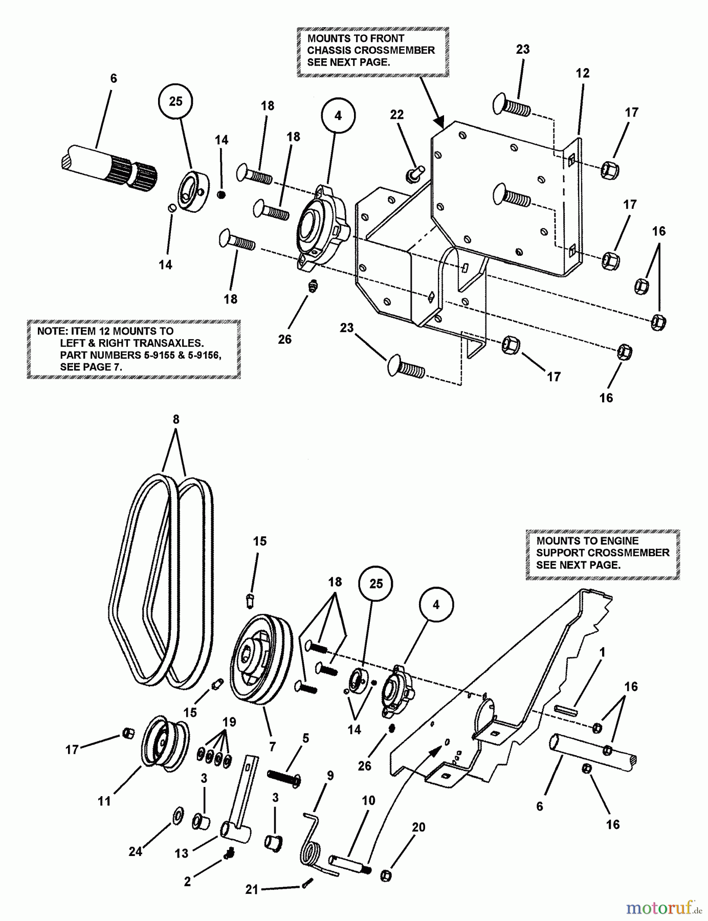  Snapper Nullwendekreismäher, Zero-Turn ZF2501KH (84574) - Snapper 25 HP Zero-Turn Mower, Out Front, Z-Rider Series 1 Deck Driveshaft Assembly (Part 1)