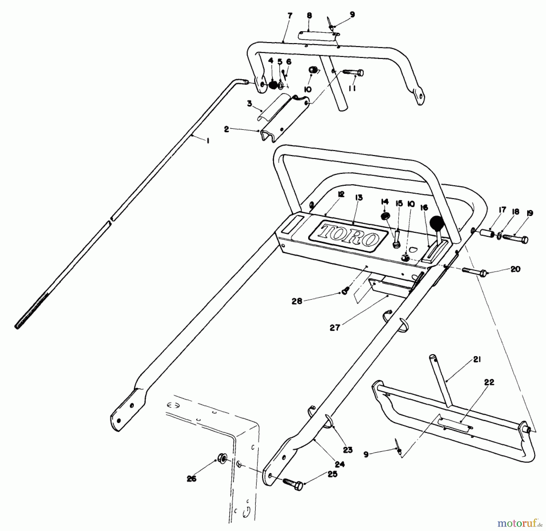  Toro Neu Mowers, Drive Unit Only 30111 - Toro Mid-Size Proline Gear Traction Unit, 11 hp, 1987 (7000001-7999999) HANDLE ASSEMBLY