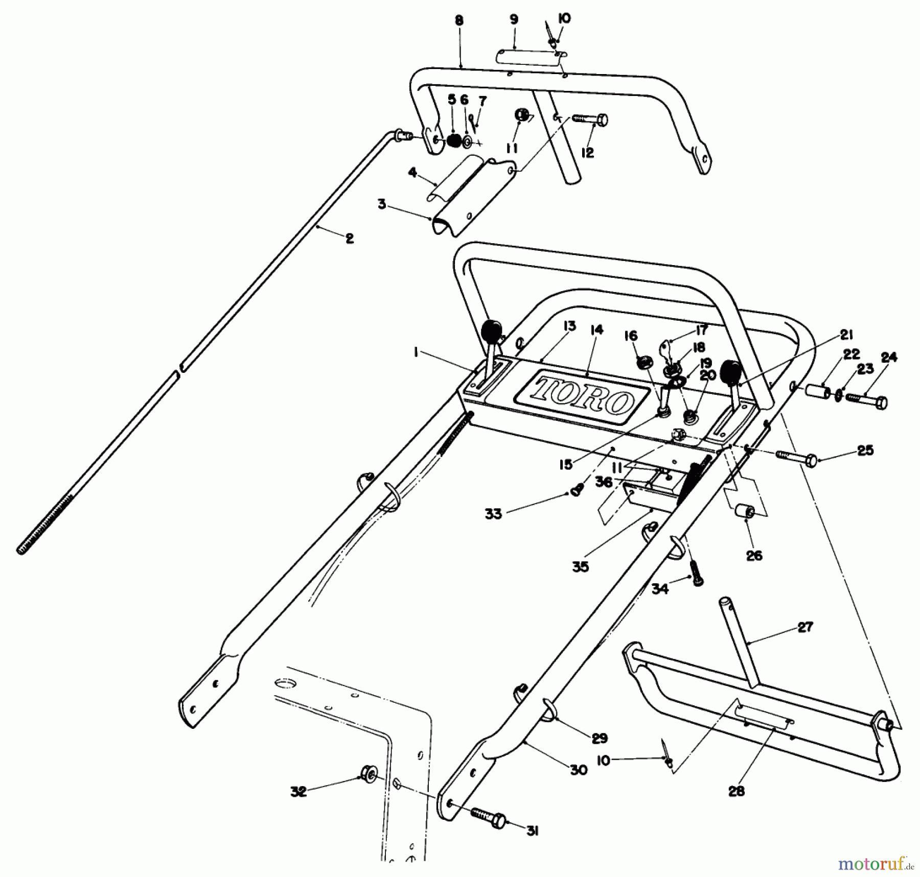  Toro Neu Mowers, Drive Unit Only 30116 - Toro Mid-Size Proline Gear Traction Unit, 16 hp, 1986 (6000001-6999999) HANDLE ASSEMBLY