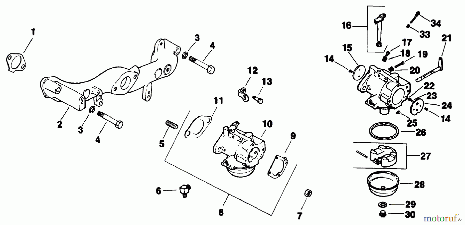  Toro Neu Mowers, Drive Unit Only 30190 - Toro Mid-Size Proline Hydro Traction Unit, 18 hp, 1994 (49000001-49999999) CARBURETOR-ENGINE MODEL NO. MV18S-TYPE 58543