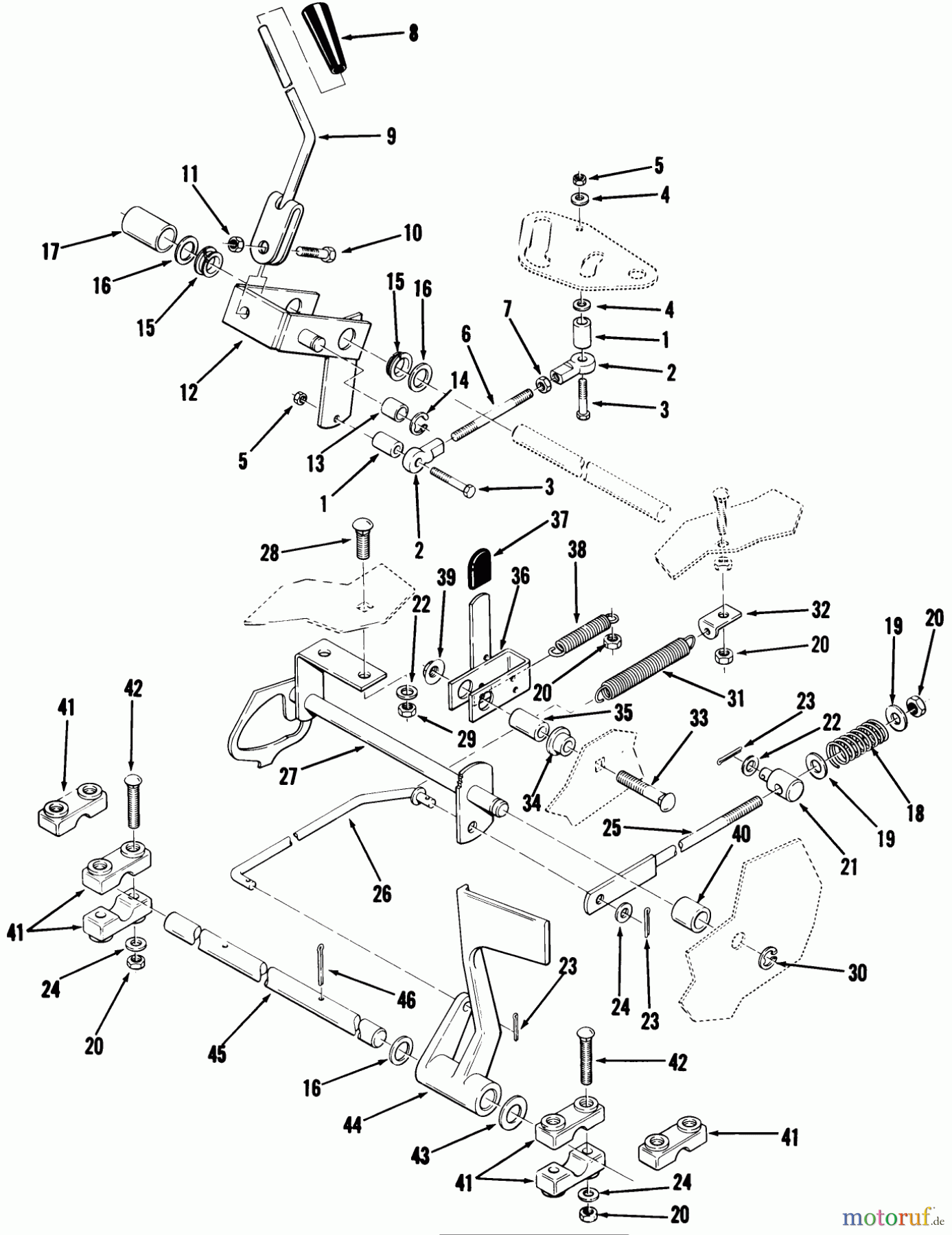  Toro Neu Mowers, Lawn & Garden Tractor Seite 1 02-11BP05 (B-115) - Toro B-115 5-Speed Tractor, 1982 CLUTCH, BRAKE AND SPEED CONTROL LINKAGE #1