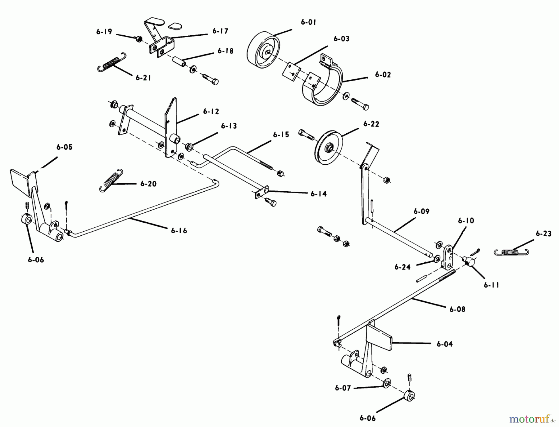  Toro Neu Mowers, Lawn & Garden Tractor Seite 1 1-0141 (B-80) - Toro B-80 4-Speed Tractor, 1975 B-100 PARTS MANUAL 6.000 BRAKE/CLUTCH LINKAGE (FIG. 6)