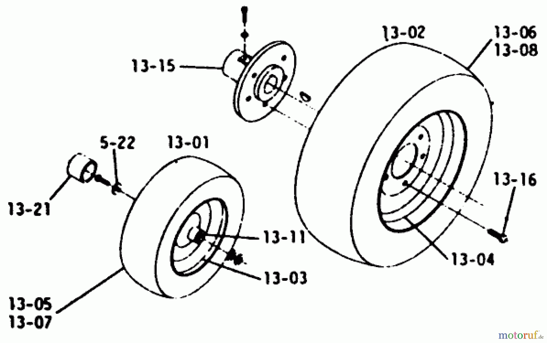  Toro Neu Mowers, Lawn & Garden Tractor Seite 1 1-0310 - Toro Raider 12 Tractor, 1971 WHEELS AND TIRES (PLATE 13.1)