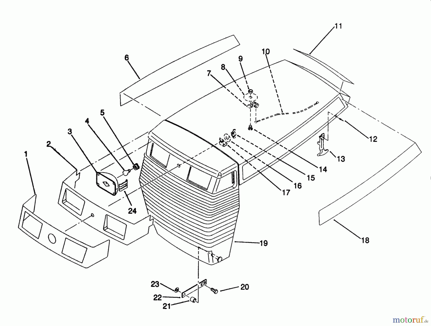  Toro Neu Mowers, Lawn & Garden Tractor Seite 1 22-14O501 (244-5) - Toro 244-5 Yard Tractor, 1991 (1000001-1999999) HOOD ASSEMBLY