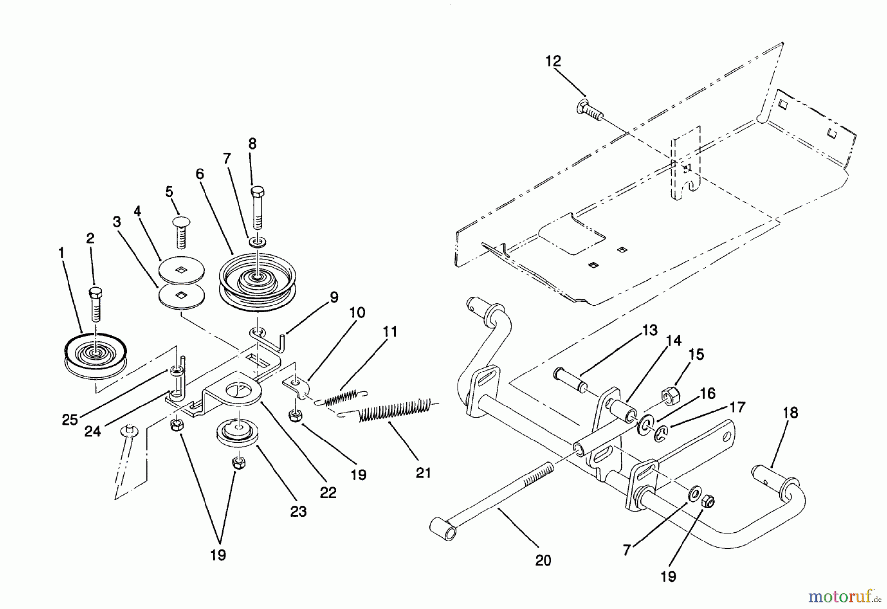  Toro Neu Mowers, Lawn & Garden Tractor Seite 1 22-14O501 (244-5) - Toro 244-5 Yard Tractor, 1991 (1000001-1999999) IDLER AND PEDAL SHAFT ASSEMBLY