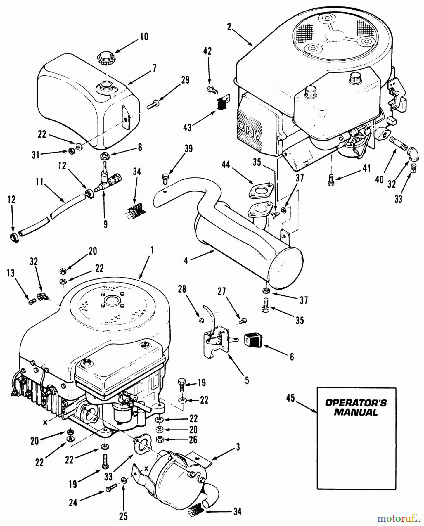  Toro Neu Mowers, Lawn & Garden Tractor Seite 1 32-12O502 (212-5) - Toro 212-5 Tractor, 1991 (1000001-1999999) ENGINE FUEL & EXHAUST ASSEMBLY