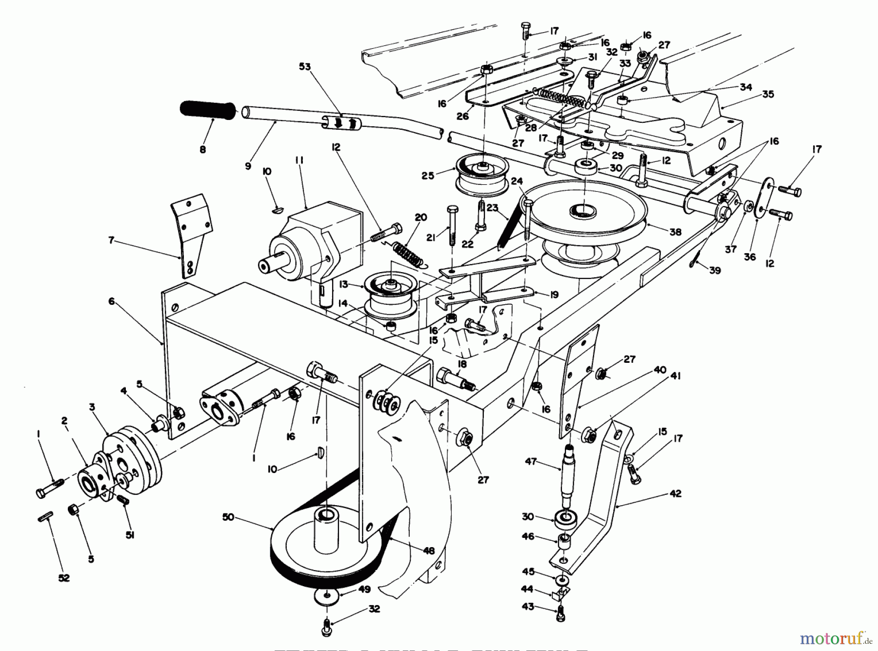  Toro Neu Mowers, Lawn & Garden Tractor Seite 1 57357 (11-44) - Toro 11-44 Lawn Tractor, 1984 (4000001-4999999) FRAME & PULLEY ASSEMBLY 36