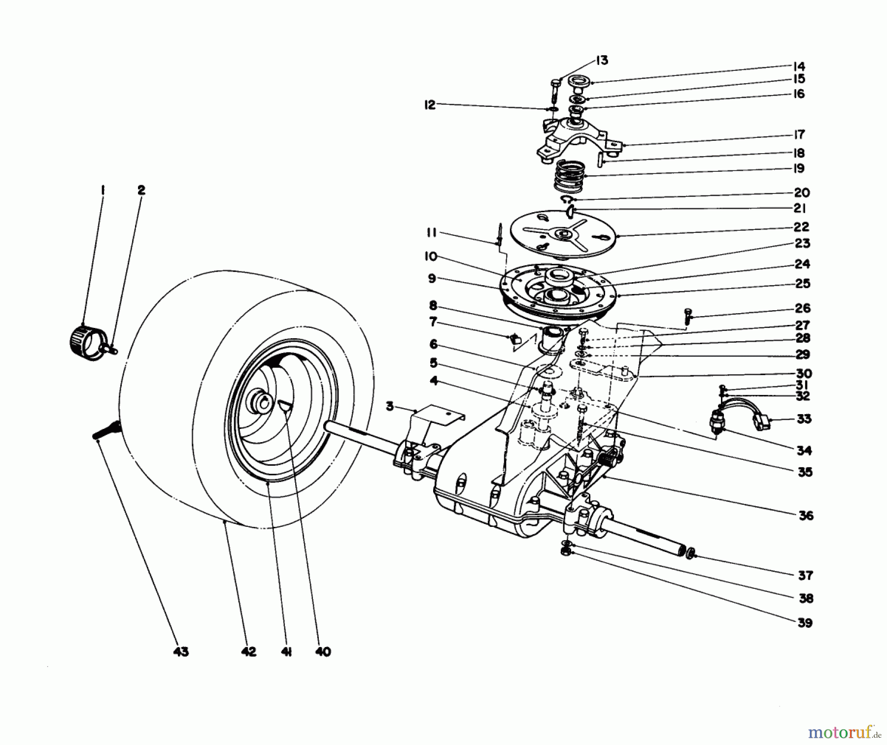  Toro Neu Mowers, Lawn & Garden Tractor Seite 1 57357 (11-44) - Toro 11-44 Lawn Tractor, 1984 (4000001-4999999) TRANSAXLE & CLUTCH ASSEMBLY