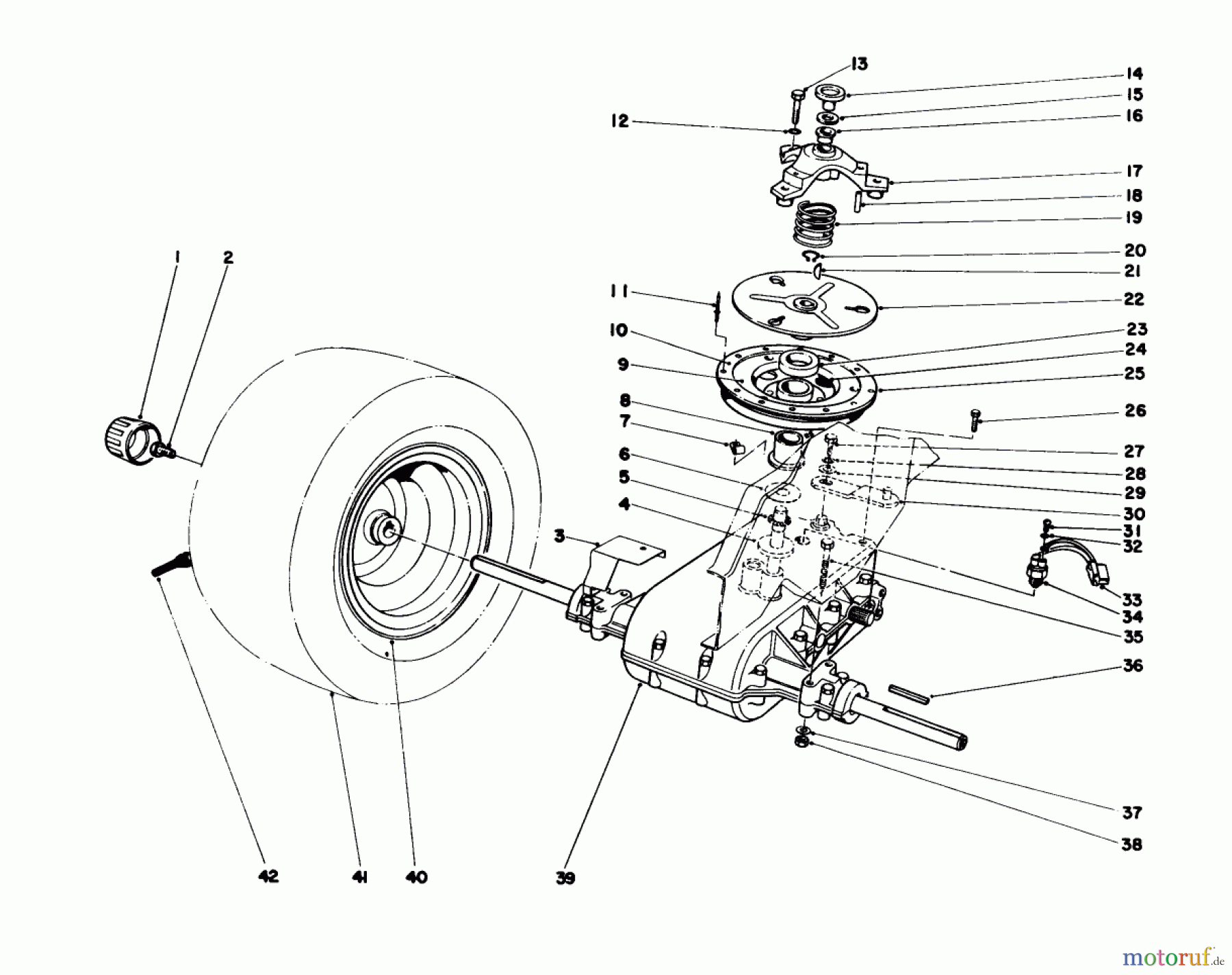  Toro Neu Mowers, Lawn & Garden Tractor Seite 1 57410 - Toro 12 hp Electric Start Lawn Tractor, 1988 (8000001-8999999) TRANSAXLE & CLUTCH ASSEMBLY