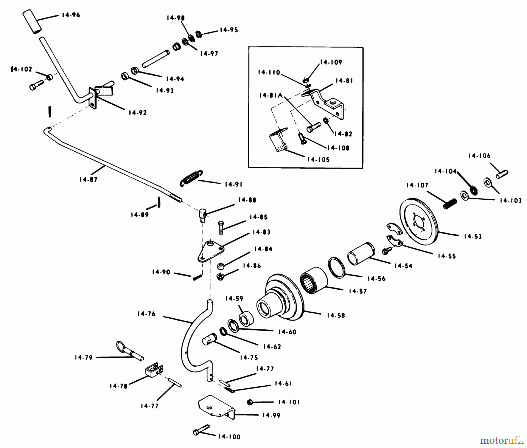  Toro Neu Mowers, Lawn & Garden Tractor Seite 1 61-07K802 (B-60) - Toro B-60 8-Speed Tractor, 1976 14.050 MANUAL P.T.O. (FIG. 14B)