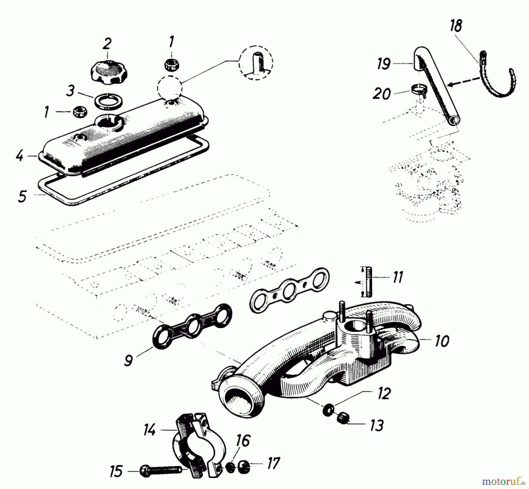  Toro Neu Mowers, Lawn & Garden Tractor Seite 1 61-20RG01 (D-250) - Toro D-250 10-Speed Tractor, 1976 CYLINDER HEAD COVER AND INTAKE MANIFOLD