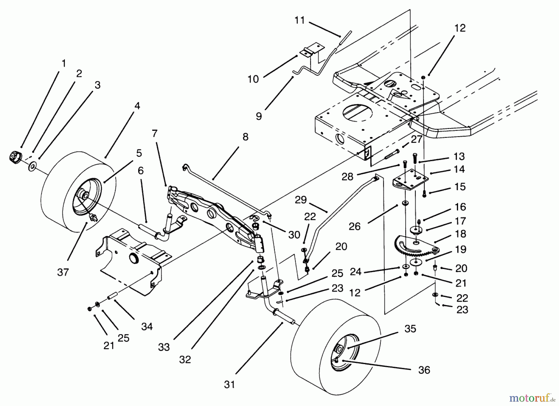  Toro Neu Mowers, Lawn & Garden Tractor Seite 1 71182 (12-32XL) - Toro 12-32XL Lawn Tractor, 1996 (6900001-6999999) FRONT AXLE ASSEMBLY