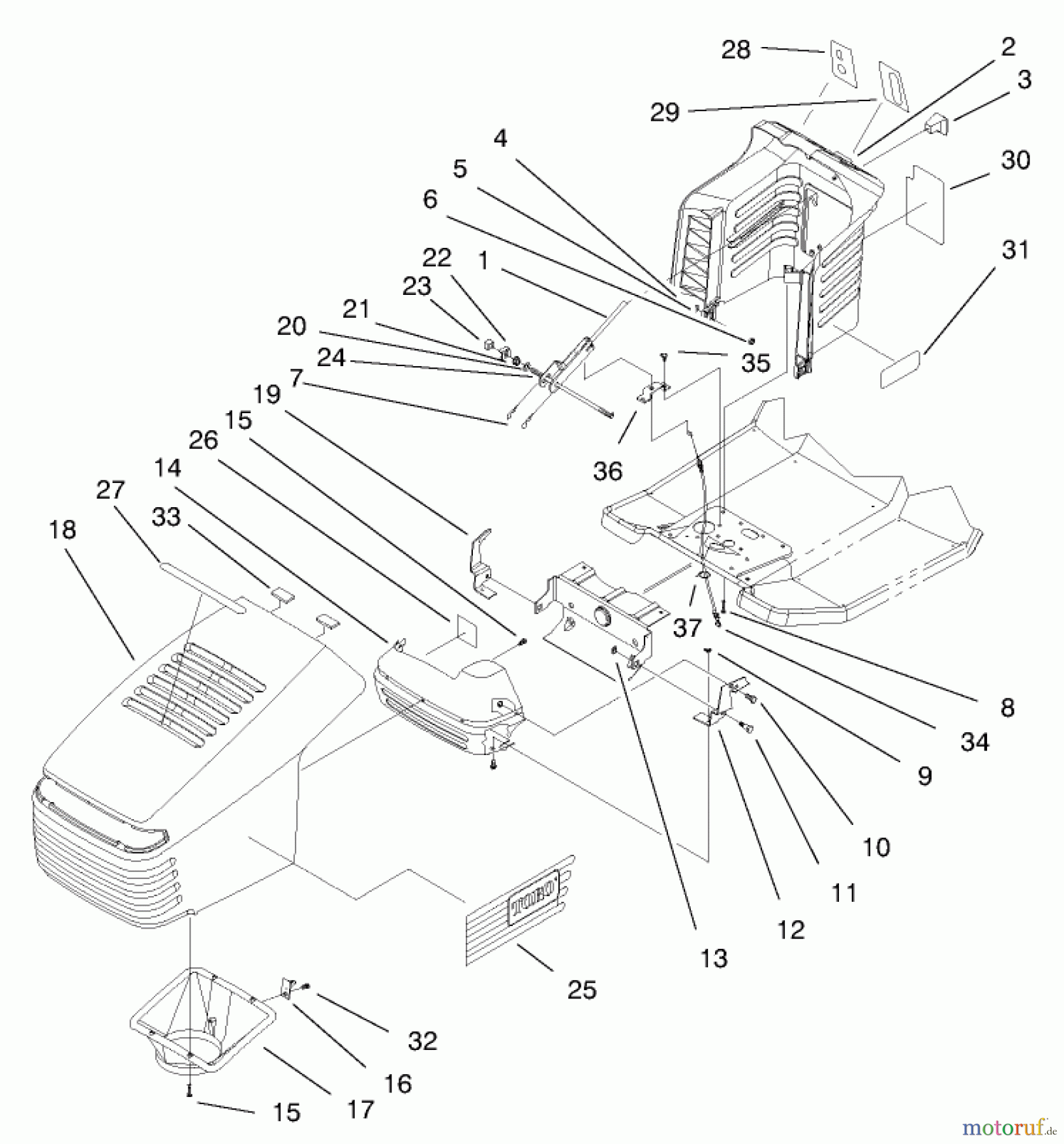  Toro Neu Mowers, Lawn & Garden Tractor Seite 1 71185 (13-38XL) - Toro 13-38XL Lawn Tractor, 1996 (6900001-6999999) HOOD ASSEMBLY