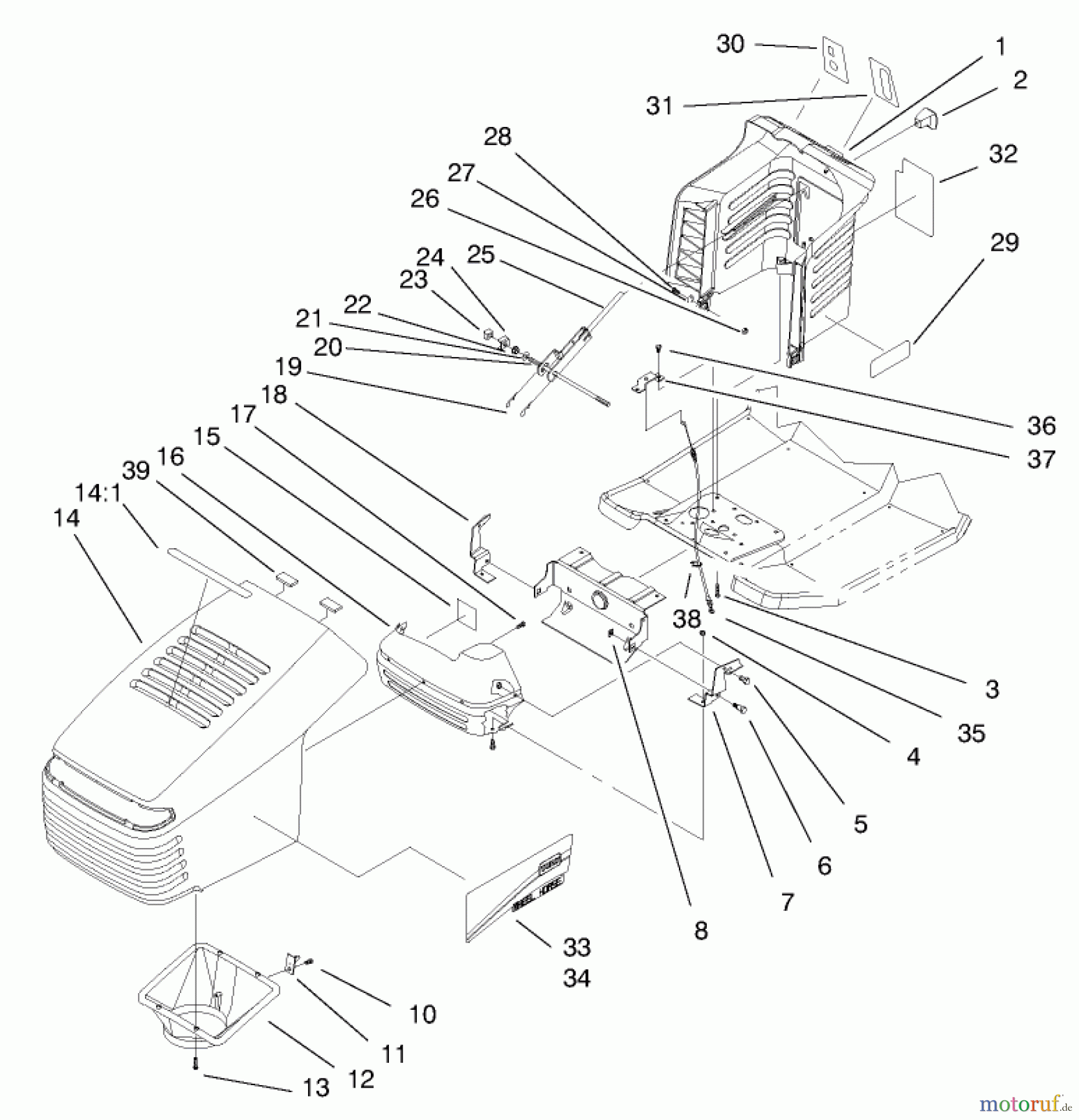  Toro Neu Mowers, Lawn & Garden Tractor Seite 1 71185 (13-38XL) - Toro 13-38XL Lawn Tractor, 1998 (8900001-8999999) HOOD ASSEMBLY