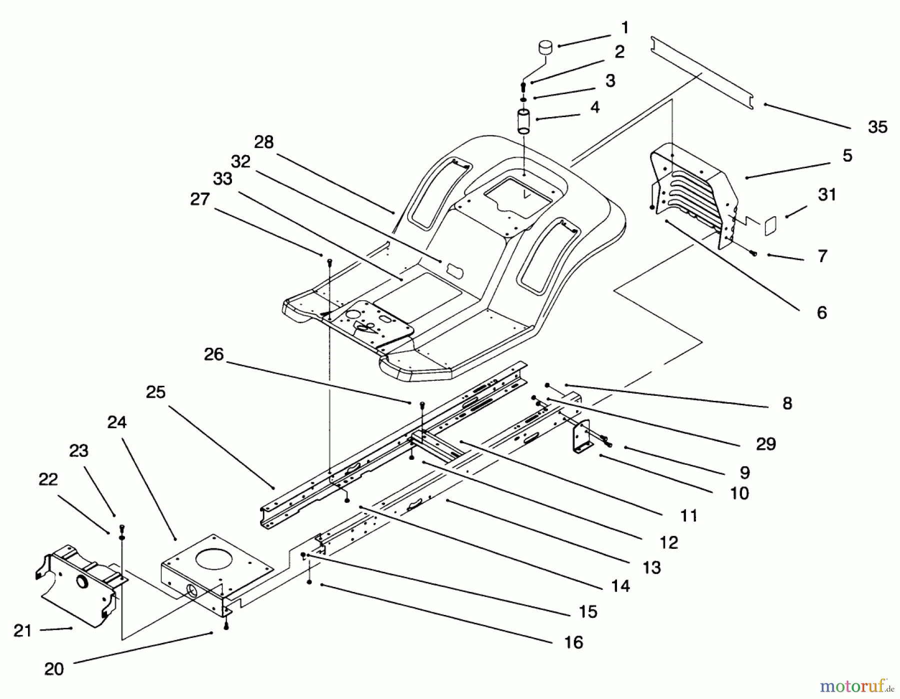  Toro Neu Mowers, Lawn & Garden Tractor Seite 1 71193 (14-38HXL) - Toro 14-38HXL Lawn Tractor, 1996 (6900001-6999999) FRAME & BODY ASSEMBLY