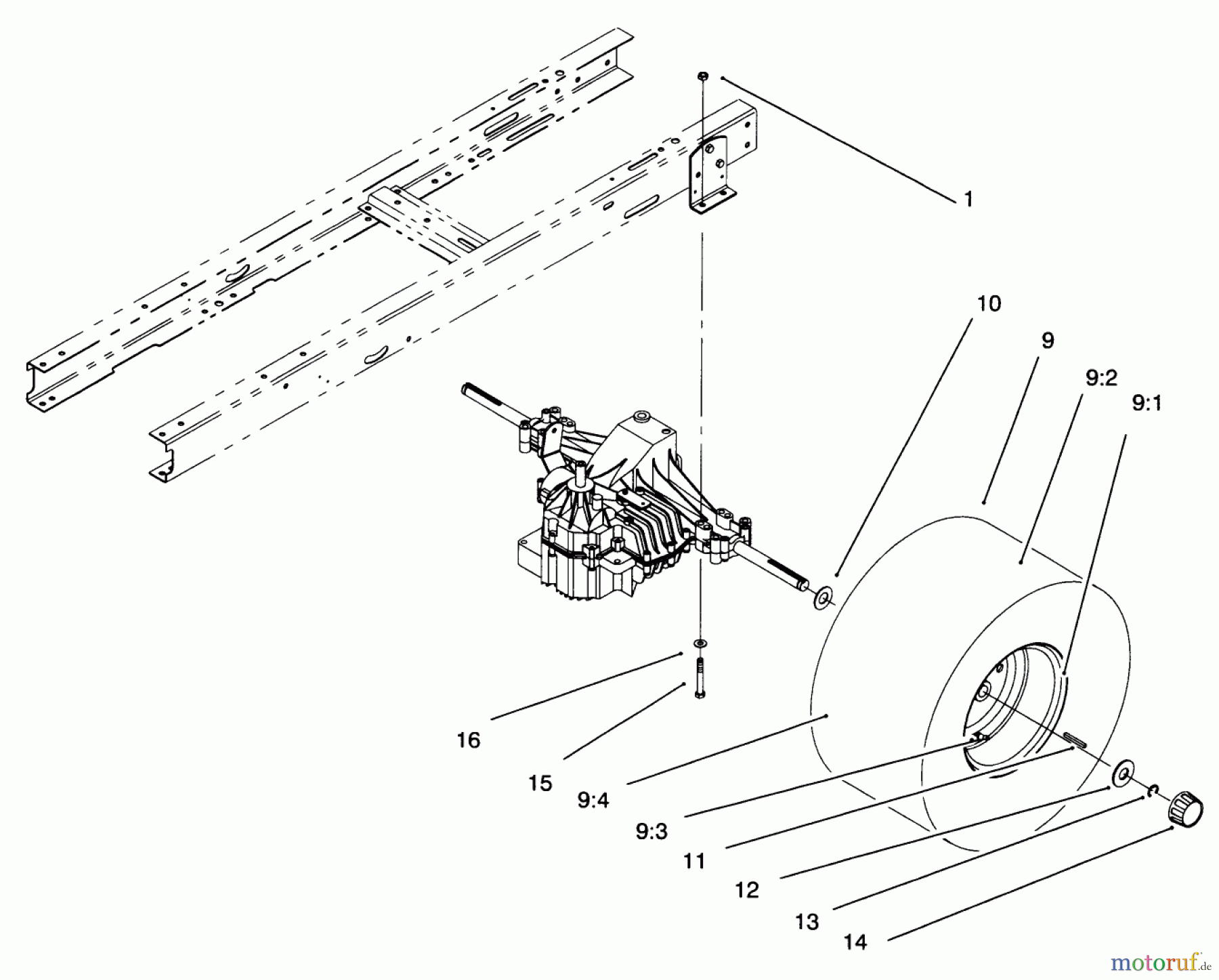  Toro Neu Mowers, Lawn & Garden Tractor Seite 1 71217 (14-38HXL) - Toro 14-38HXL Lawn Tractor, 1996 (6900001-6999999) REAR WHEEL ASSEMBLY