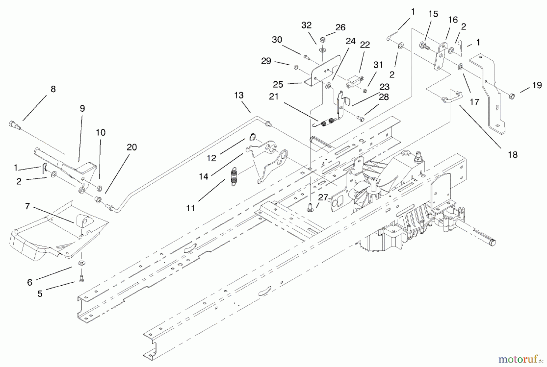  Toro Neu Mowers, Lawn & Garden Tractor Seite 1 71197 (17-44HXL) - Toro 17-44HXL Lawn Tractor, 1999 (9900001-9999999) HYDRO TRANSAXLE CONTROLS ASSEMBLY