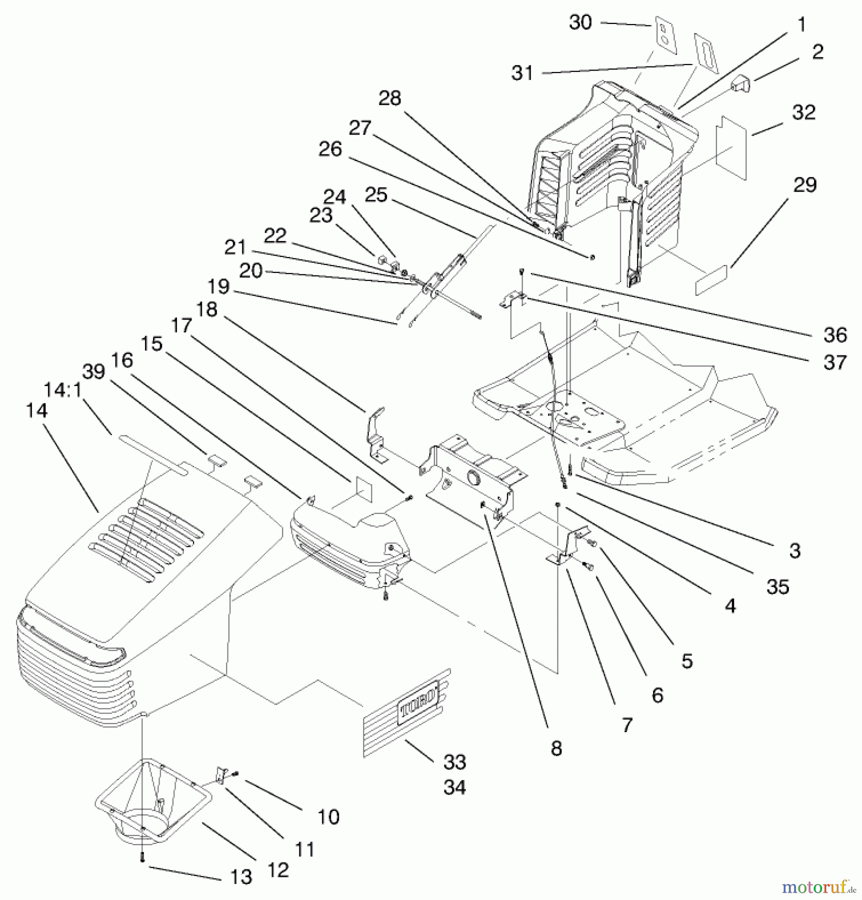  Toro Neu Mowers, Lawn & Garden Tractor Seite 1 71208 (13-38XL) - Toro 13-38XL Lawn Tractor, 1997 (7900001-7999999) HOOD ASSEMBLY