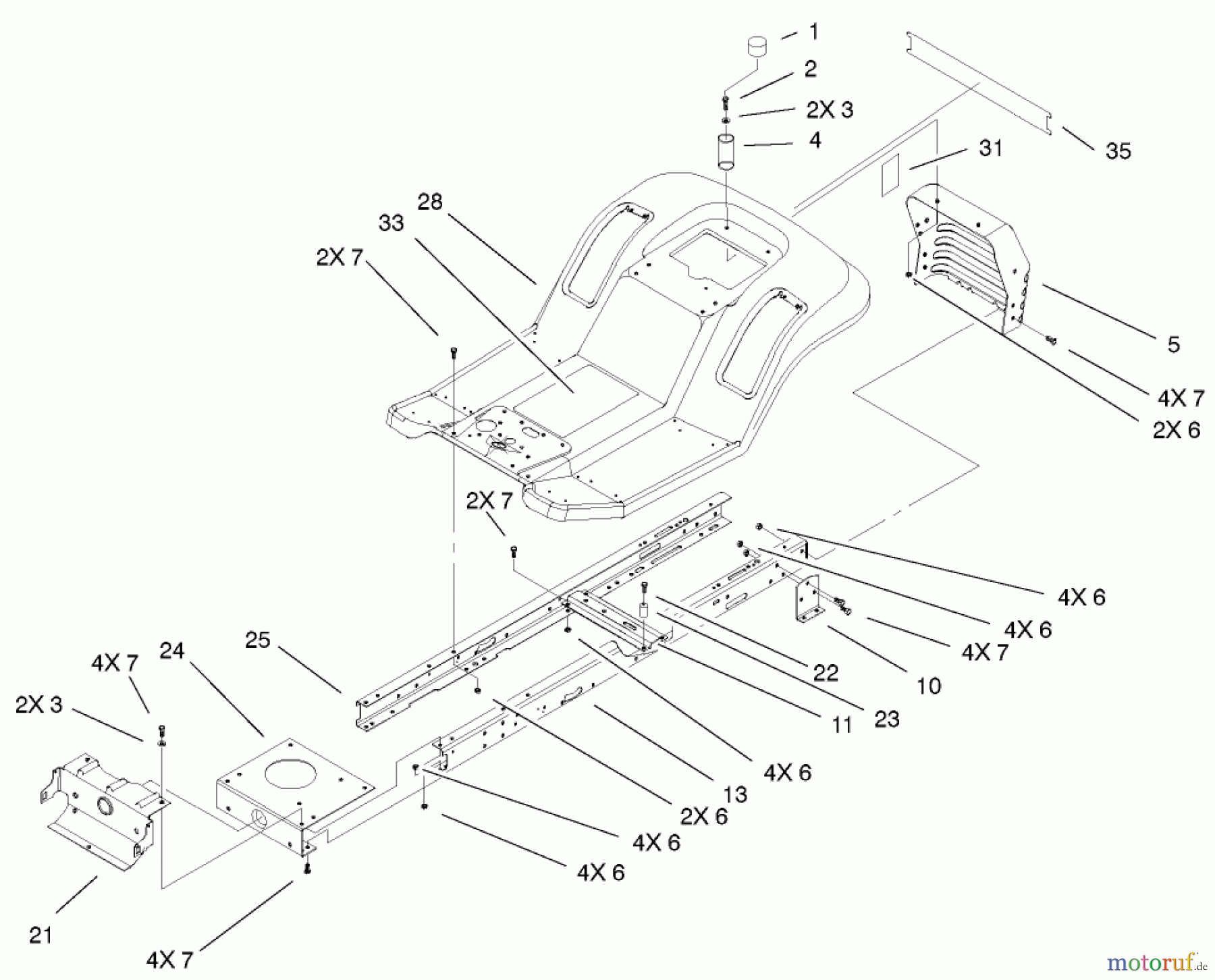  Toro Neu Mowers, Lawn & Garden Tractor Seite 1 71242 (16-38HXLE) - Toro 16-38HXLE Lawn Tractor, 2002 (220000001-220010000) FRAME & BODY ASSEMBLY