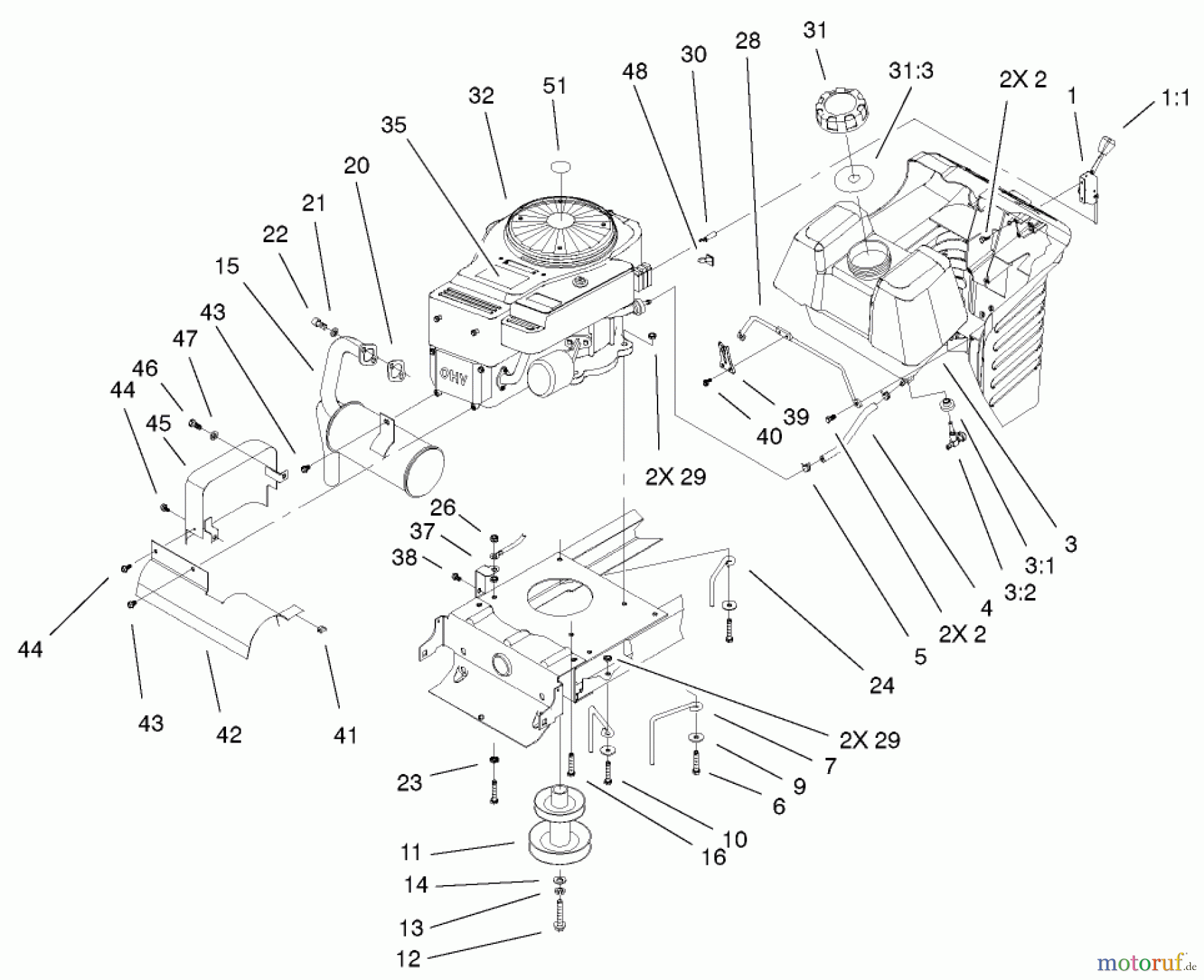  Toro Neu Mowers, Lawn & Garden Tractor Seite 1 71242 (16-38HXLE) - Toro 16-38HXLE Lawn Tractor, 2001 (210000001-210999999) OHV ENGINE SYSTEM ASSEMBLY