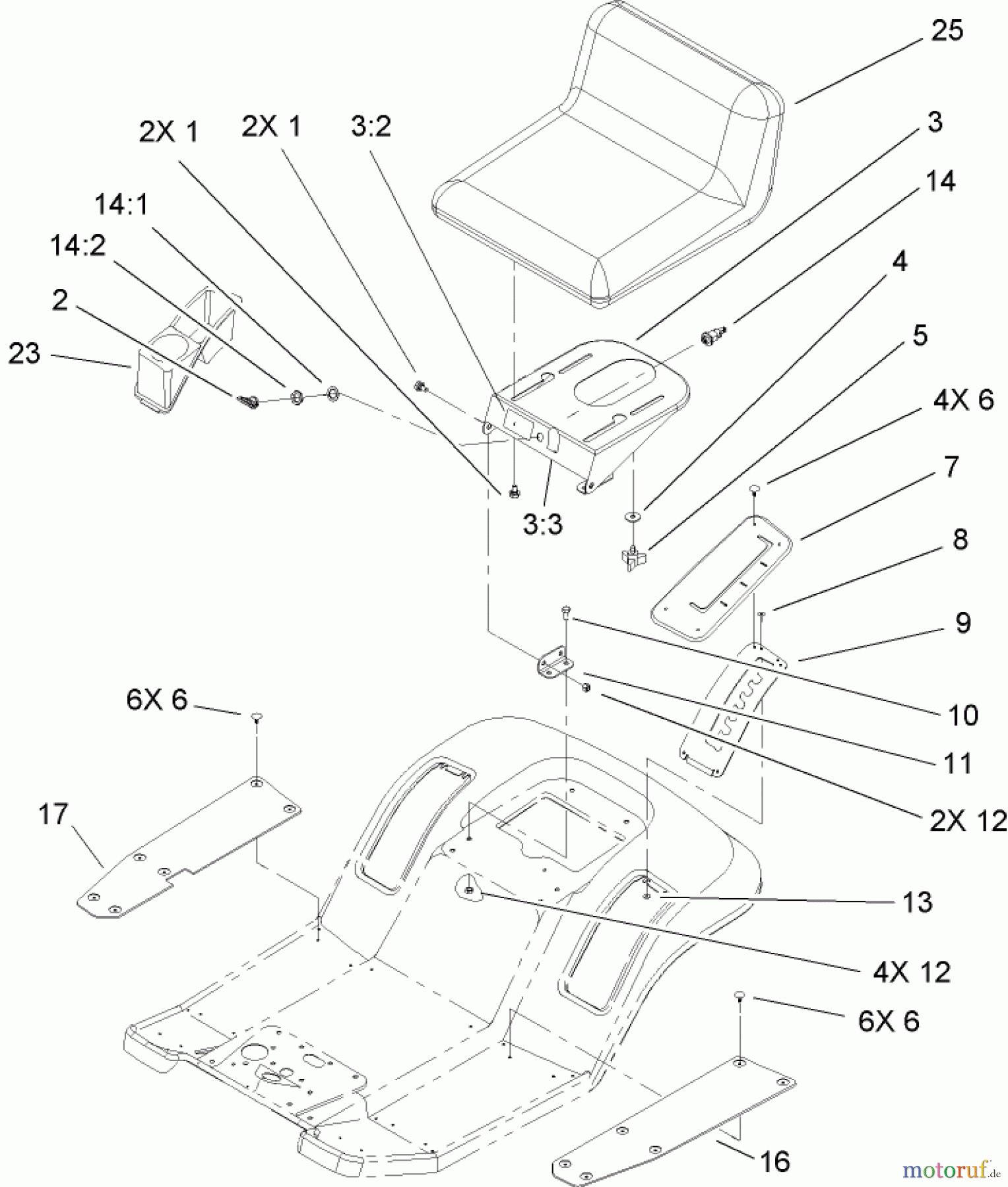  Toro Neu Mowers, Lawn & Garden Tractor Seite 1 71242 (16-38HXLE) - Toro 16-38HXLE Lawn Tractor, 2004 (240000001-240999999) REAR BODY AND SEAT ASSEMBLY