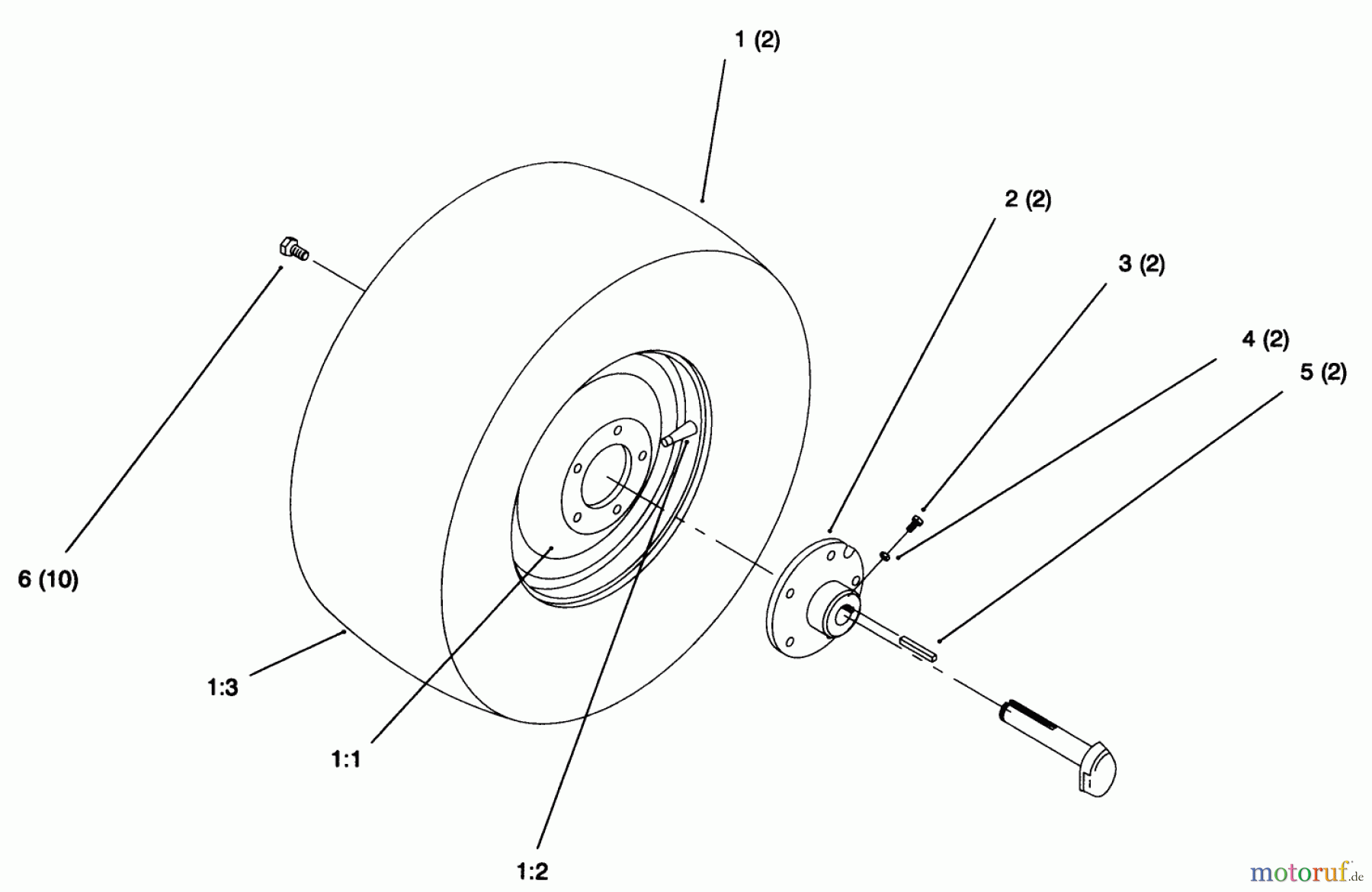  Toro Neu Mowers, Lawn & Garden Tractor Seite 1 72046 (265-H) - Toro 265-H Lawn and Garden Tractor, 1996 (6900001-6999999) REAR WHEEL