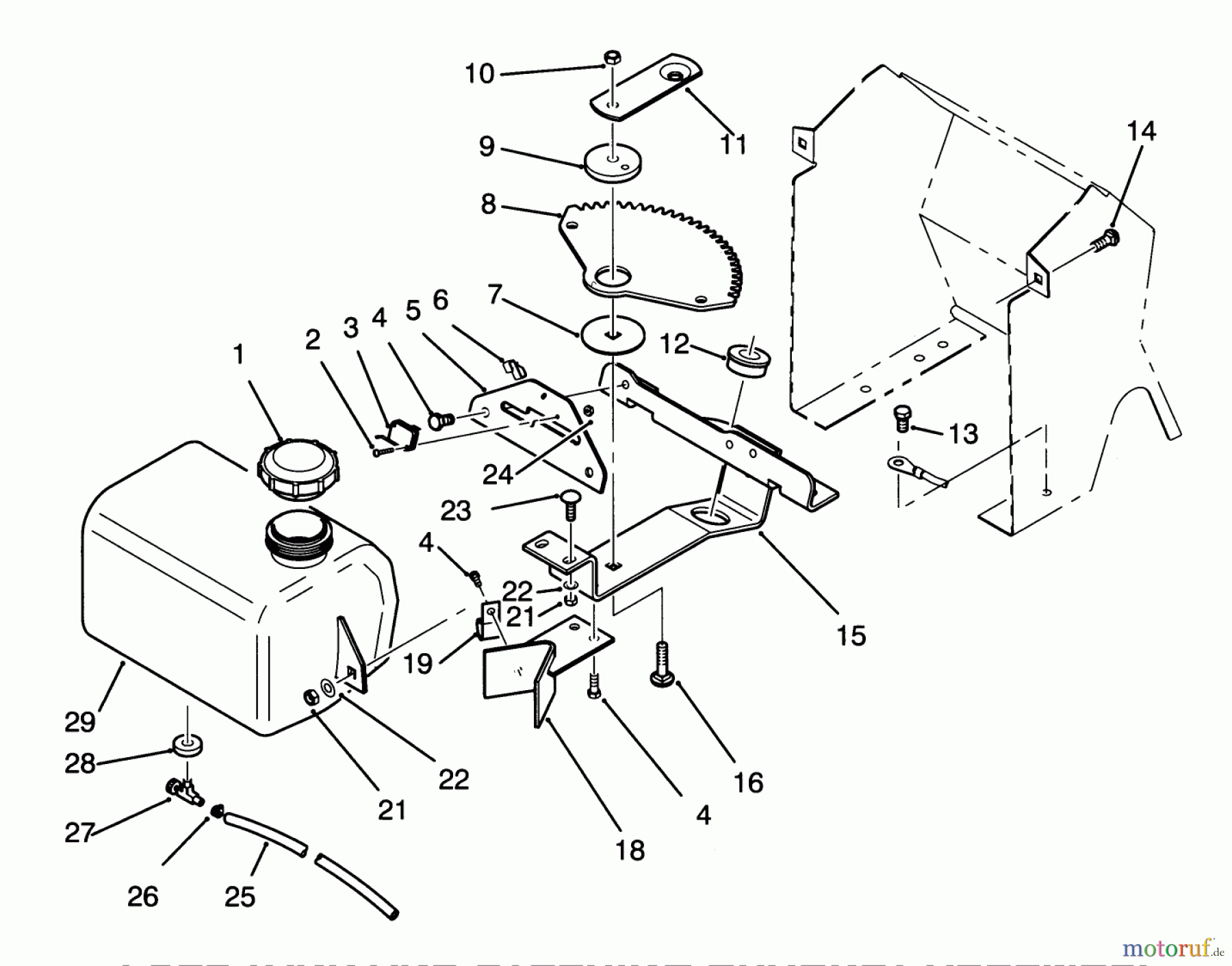  Toro Neu Mowers, Lawn & Garden Tractor Seite 1 72060 (244-5) - Toro 244-5 Yard Tractor, 1993 (3900001-3999999) FUEL TANK AND STEERING BRACKET ASSEMBLY