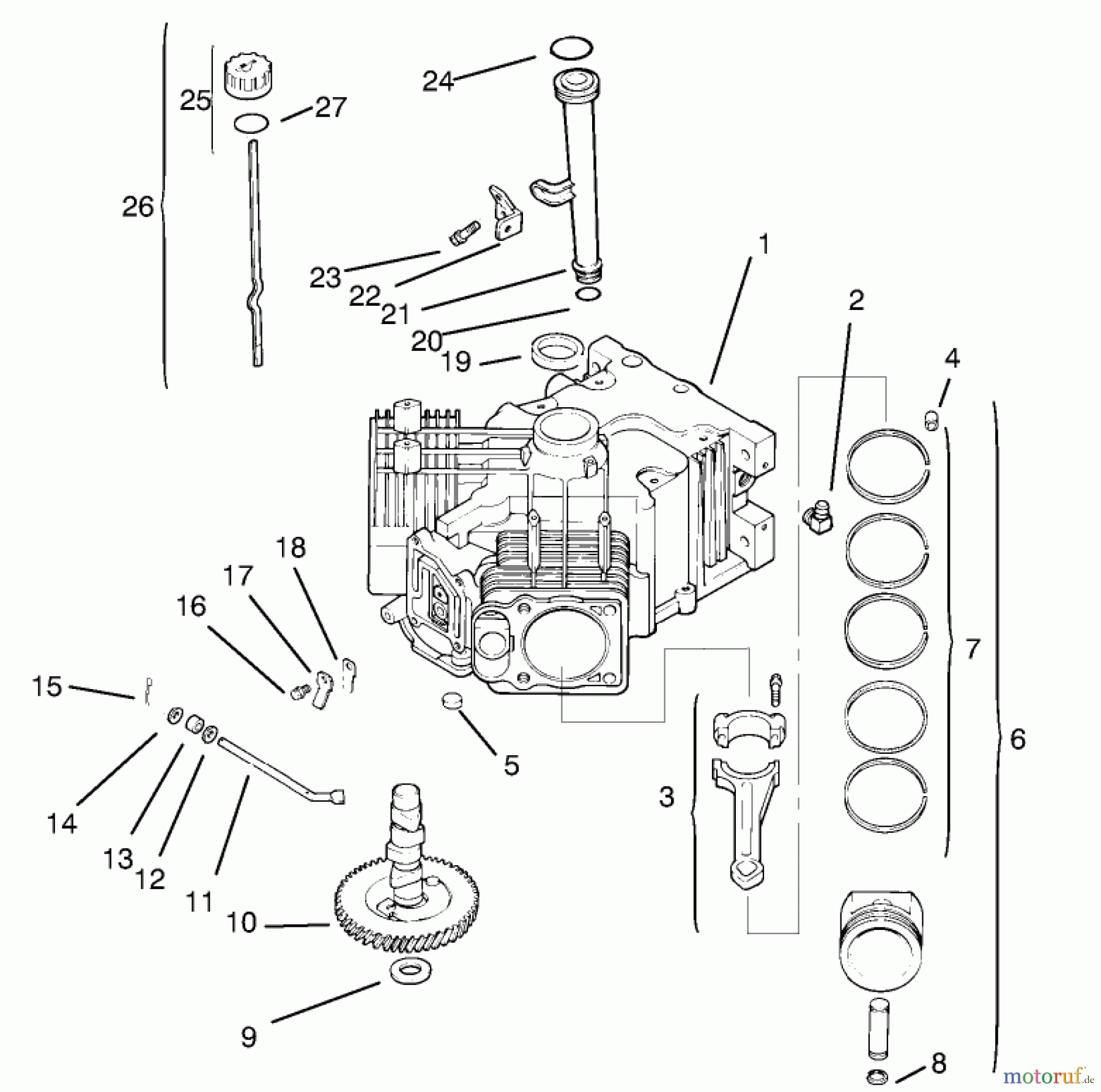  Toro Neu Mowers, Lawn & Garden Tractor Seite 1 72085 (267-H) - Toro 267-H Lawn and Garden Tractor, 1997 (7900001-7999999) CRANKCASE