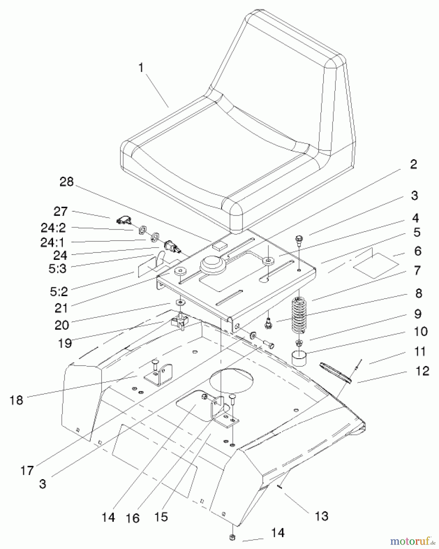  Toro Neu Mowers, Lawn & Garden Tractor Seite 1 72116 (270-HE) - Toro 270-HE Lawn and Garden Tractor, 2002 (220000001-220999999) SEAT ASSEMBLY