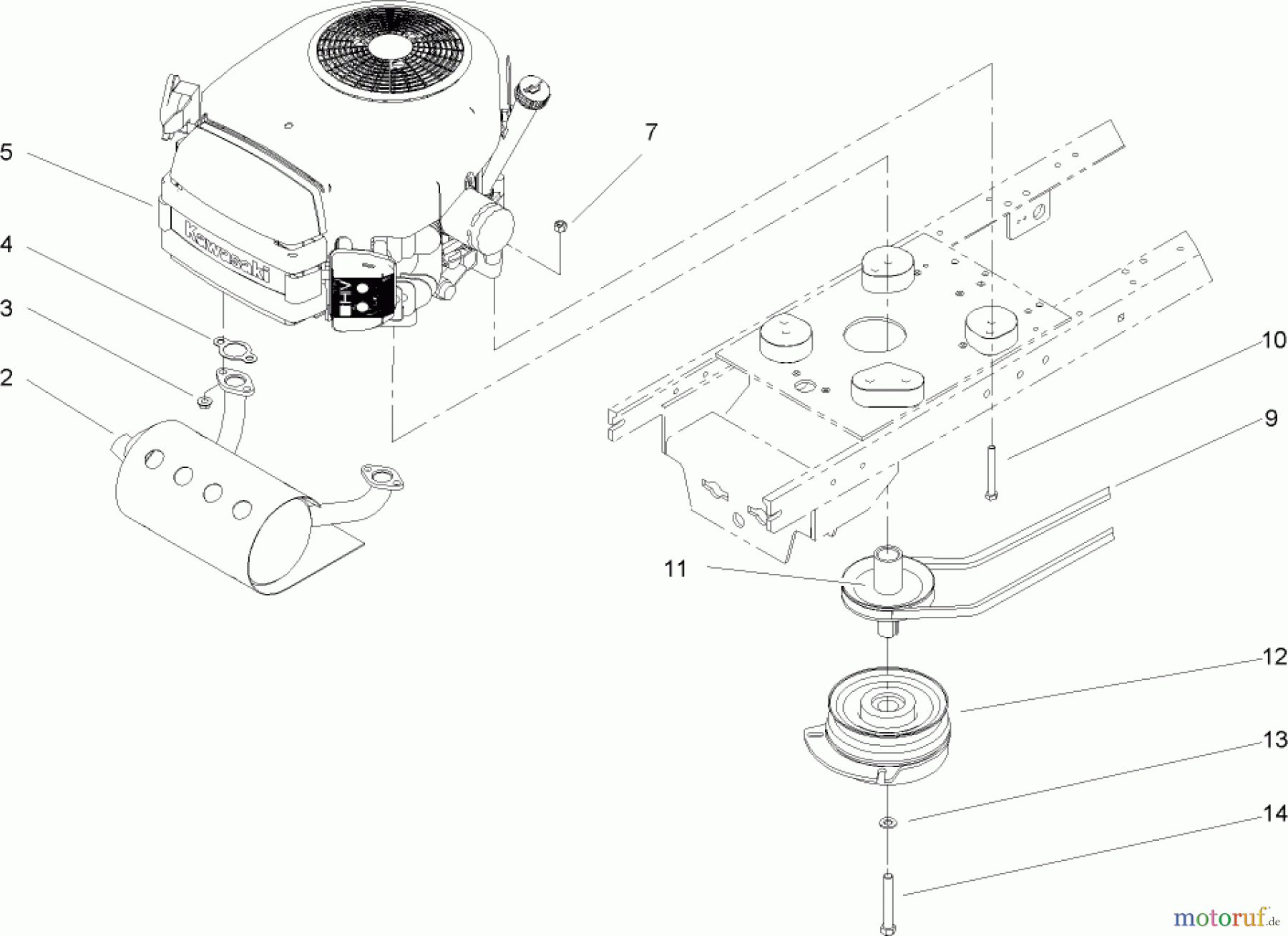  Toro Neu Mowers, Lawn & Garden Tractor Seite 1 72212 (419XT) - Toro 419XT Garden Tractor, 2004 (240000001-240999999) ENGINE AND MUFFLER ASSEMBLY