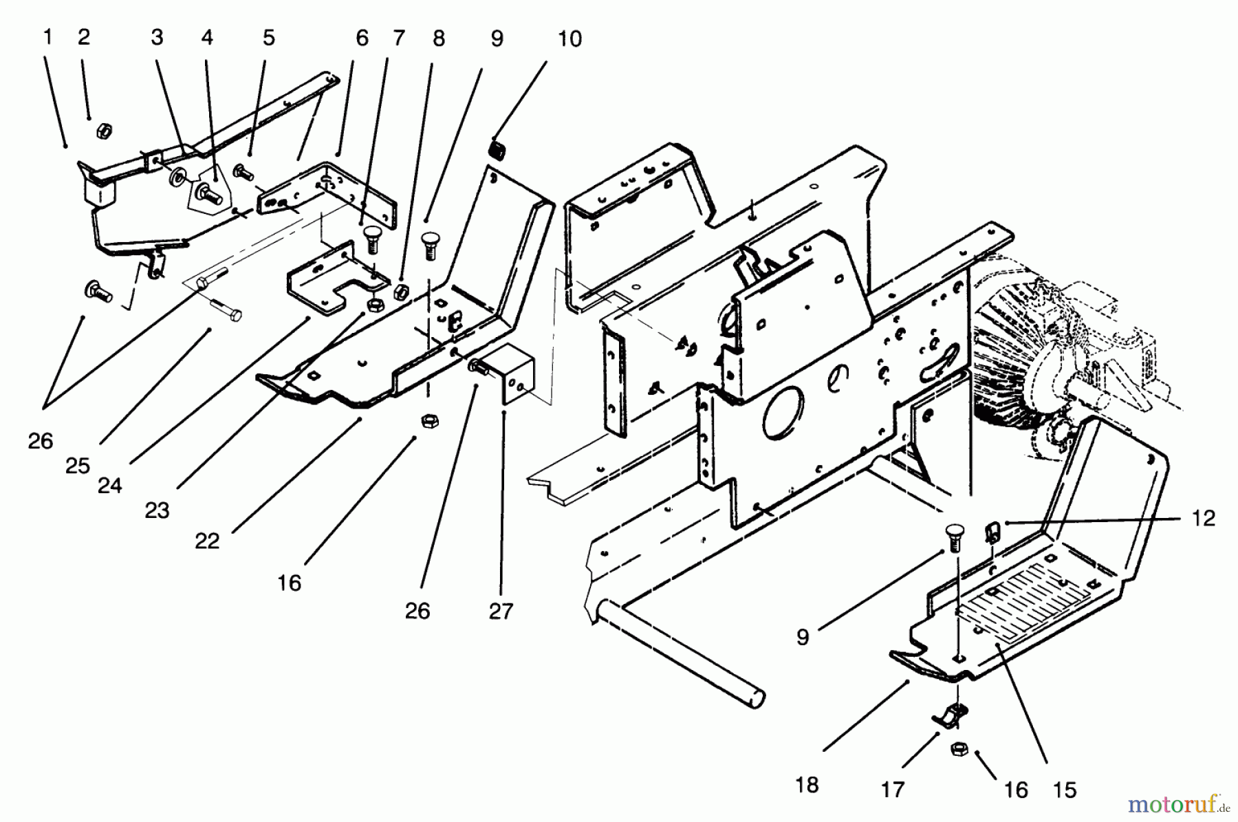  Toro Neu Mowers, Lawn & Garden Tractor Seite 1 73401 (314-H) - Toro 314-H Garden Tractor, 1994 (4900001-4999999) BELT GUARD & FOOTRESTS