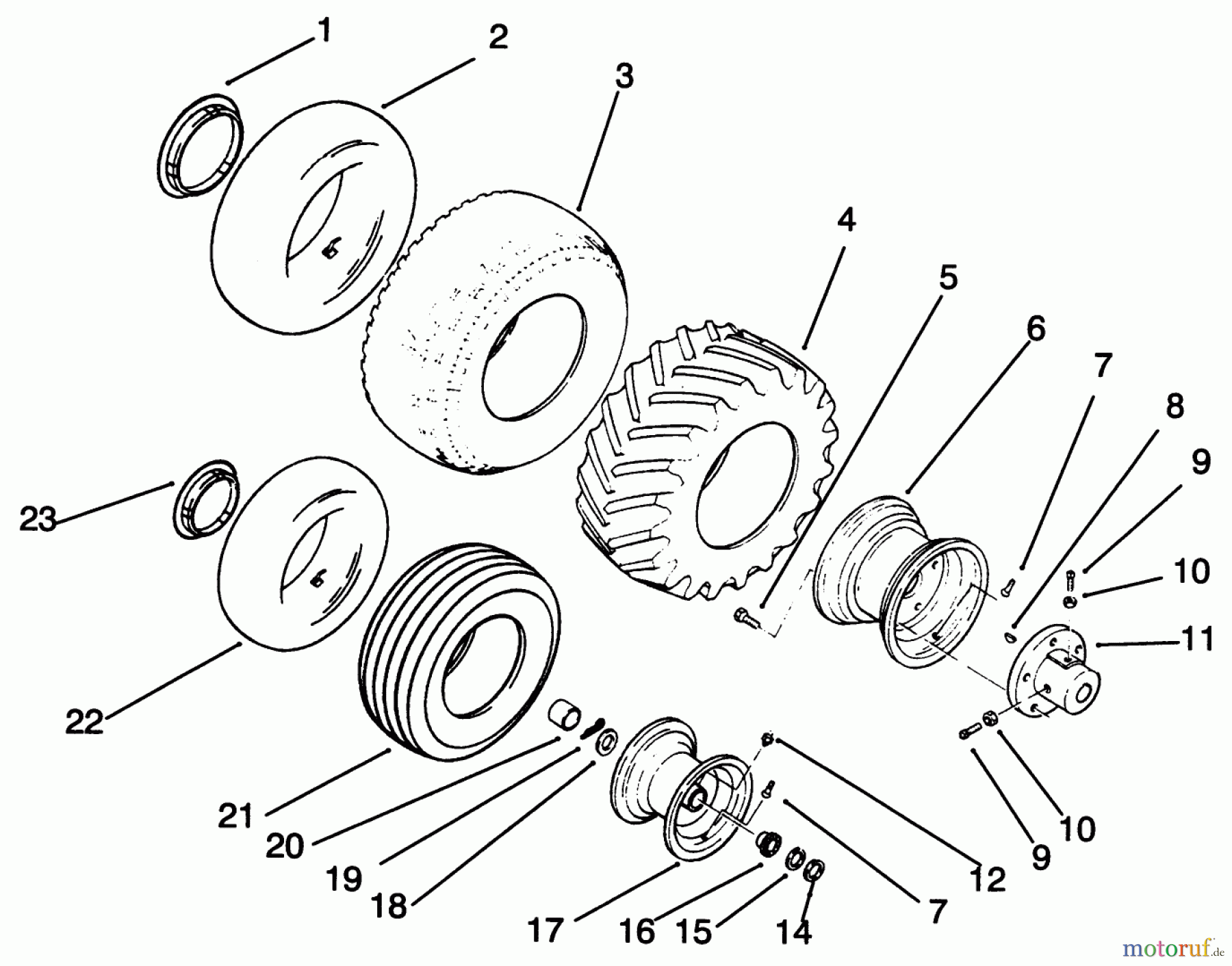  Toro Neu Mowers, Lawn & Garden Tractor Seite 1 73420 (416-8) - Toro 416-8 Garden Tractor, 1995 (5900615-5900714) WHEELS AND TIRES