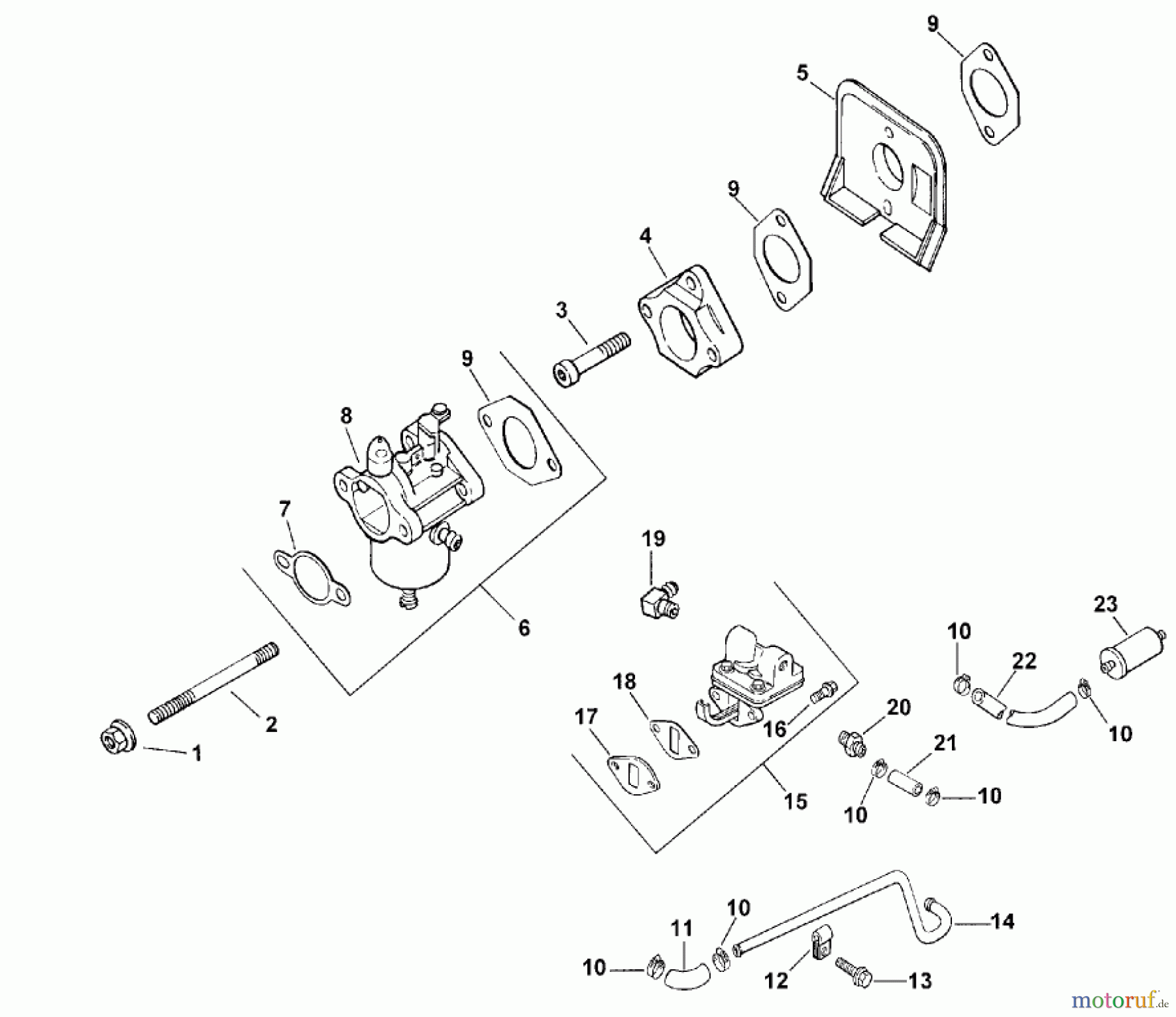  Toro Neu Mowers, Lawn & Garden Tractor Seite 1 73449 (314-8) - Toro 314-8 Garden Tractor, 2001 (210000001-210999999) CARBURETOR AND FUEL PUMP (MODEL 73429 ONLY)