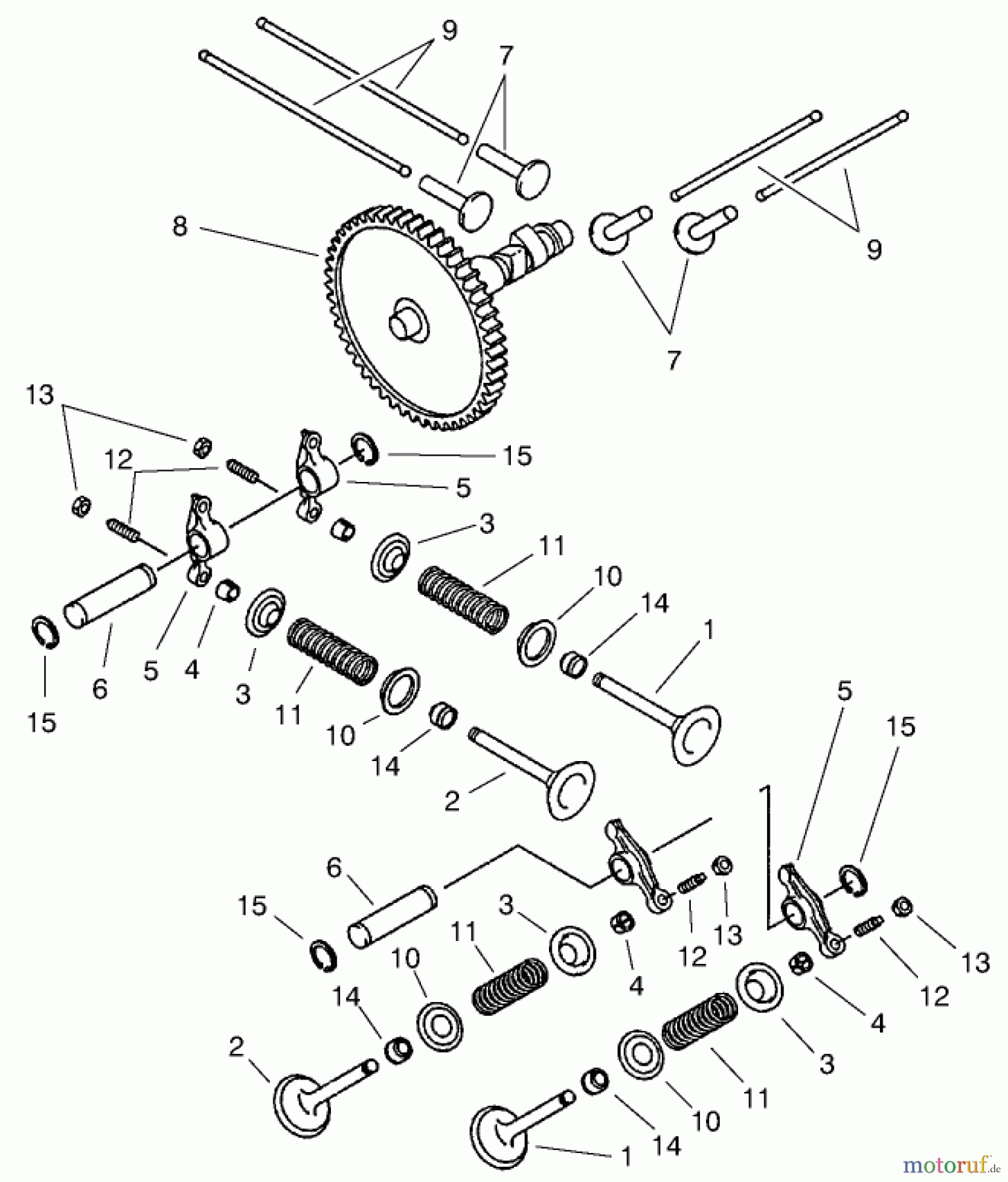  Toro Neu Mowers, Lawn & Garden Tractor Seite 1 73580 (520Lxi) - Toro 520Lxi Garden Tractor, 1999 (9900001-9999999) VALVE/CAMSHAFT ASSEMBLY