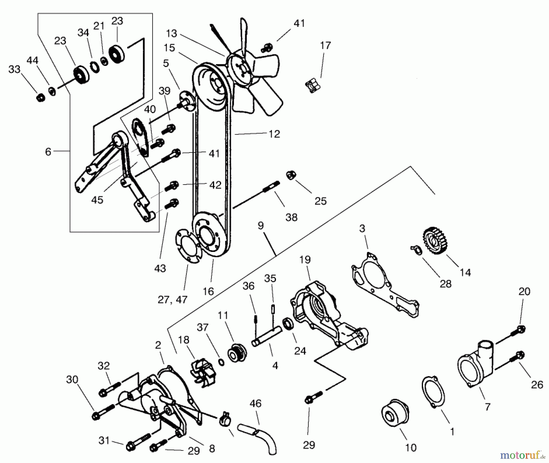  Toro Neu Mowers, Lawn & Garden Tractor Seite 1 73547 (520Lxi) - Toro 520Lxi Garden Tractor, 2000 (200000001-200000241) WATER PUMP ASSEMBLY