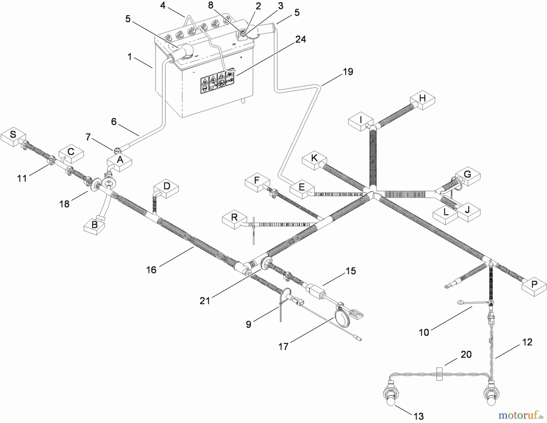  Toro Neu Mowers, Lawn & Garden Tractor Seite 1 74593 (DH 220) - Toro DH 220 Lawn Tractor, 2011 (311000001-311000400) BATTERY AND ELECTRICAL HARNESS ASSEMBLY