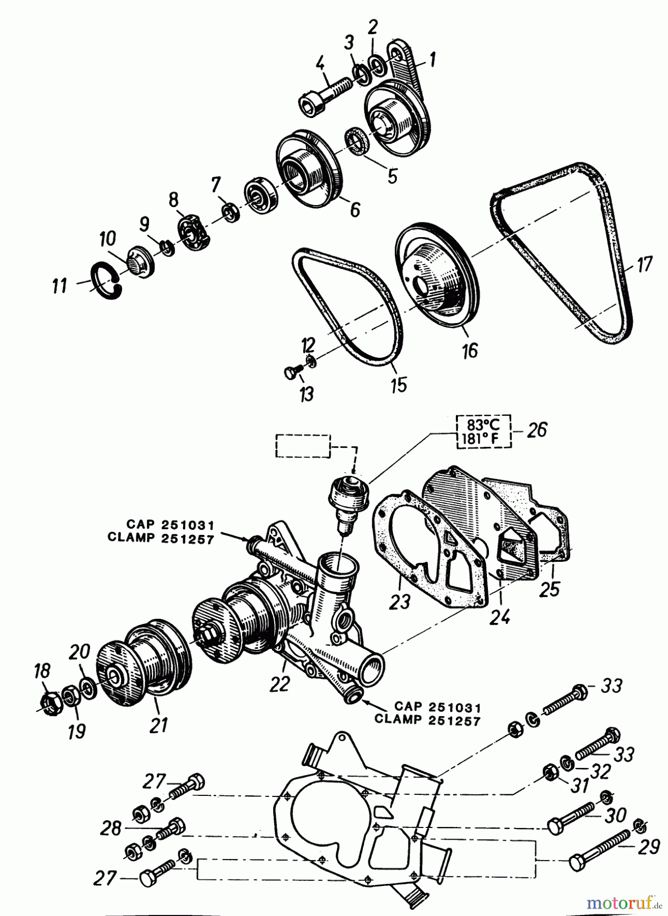  Toro Neu Mowers, Lawn & Garden Tractor Seite 2 81-20RG01 (D-250) - Toro D-250 10-Speed Tractor, 1978 WATER PUMP AND IDLER PULLEY