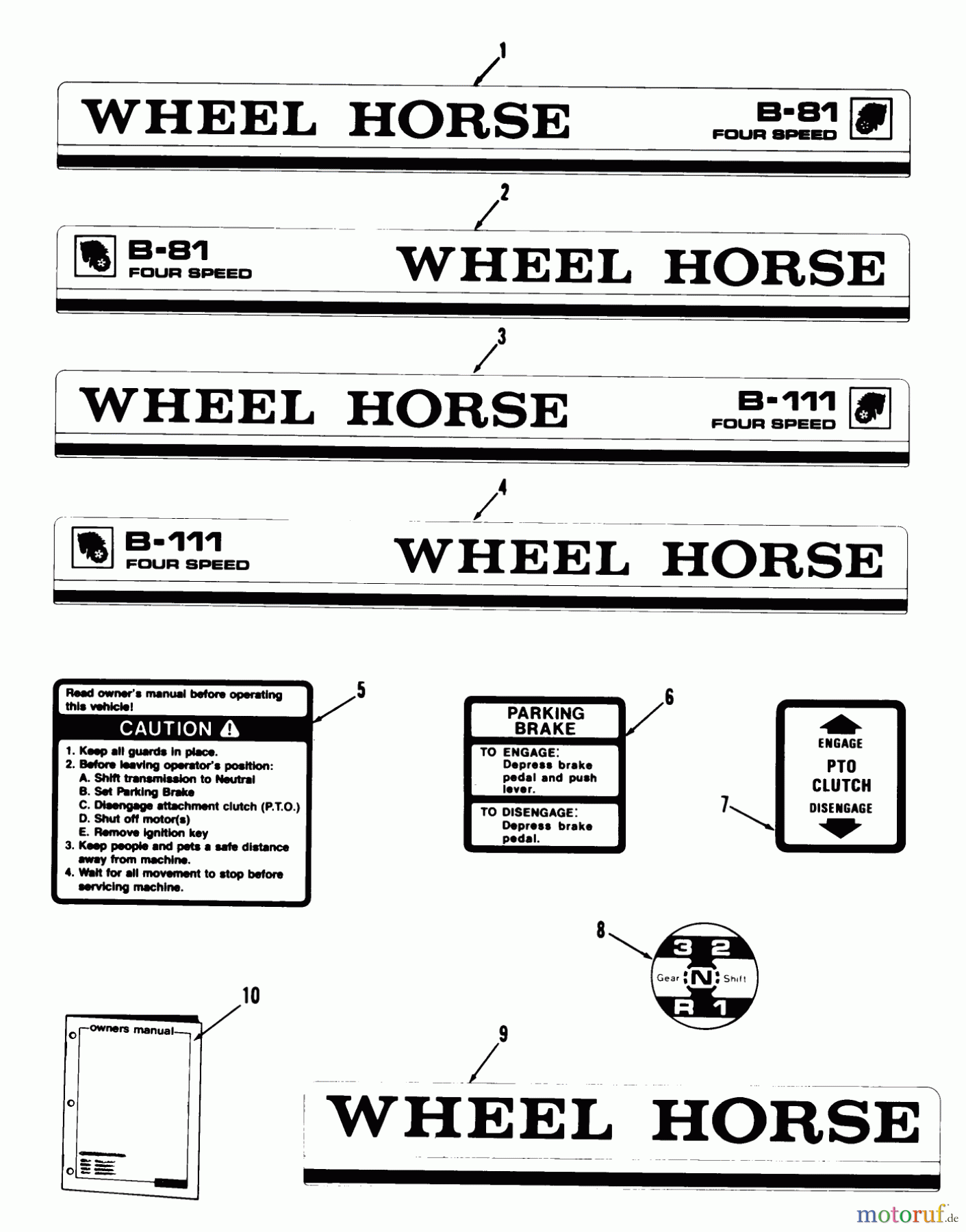  Toro Neu Mowers, Lawn & Garden Tractor Seite 2 82-11BP01 (B-111) - Toro B-111 4-Speed Tractor, 1978 DECALS, MISCELLANEOUS